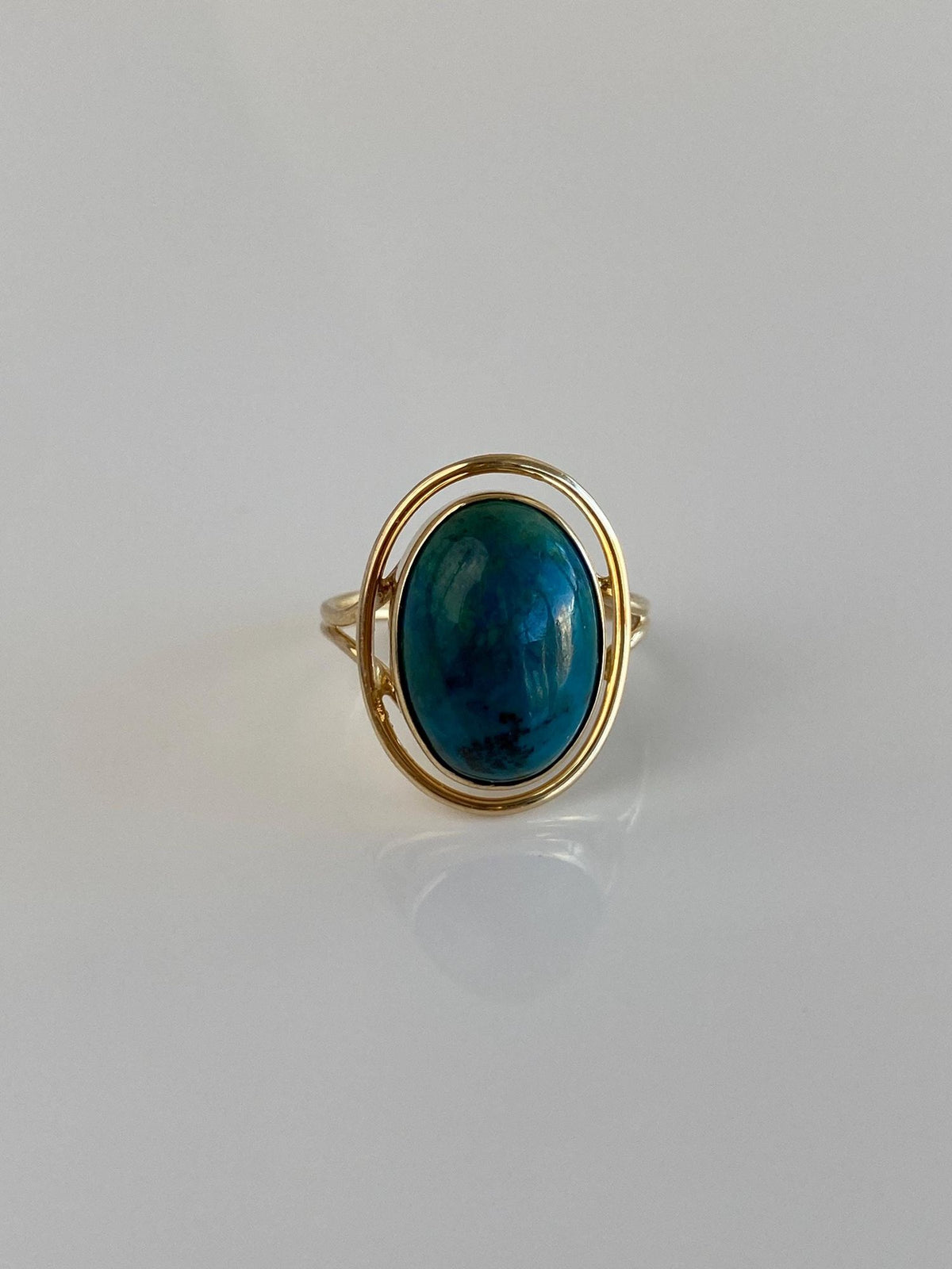 Vintage Solid 14k Yellow Gold Azurite Ring - Size 3.75