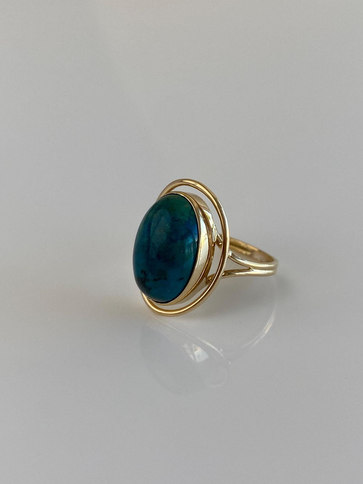 Vintage Solid 14k Yellow Gold Azurite Ring - Size 3.75