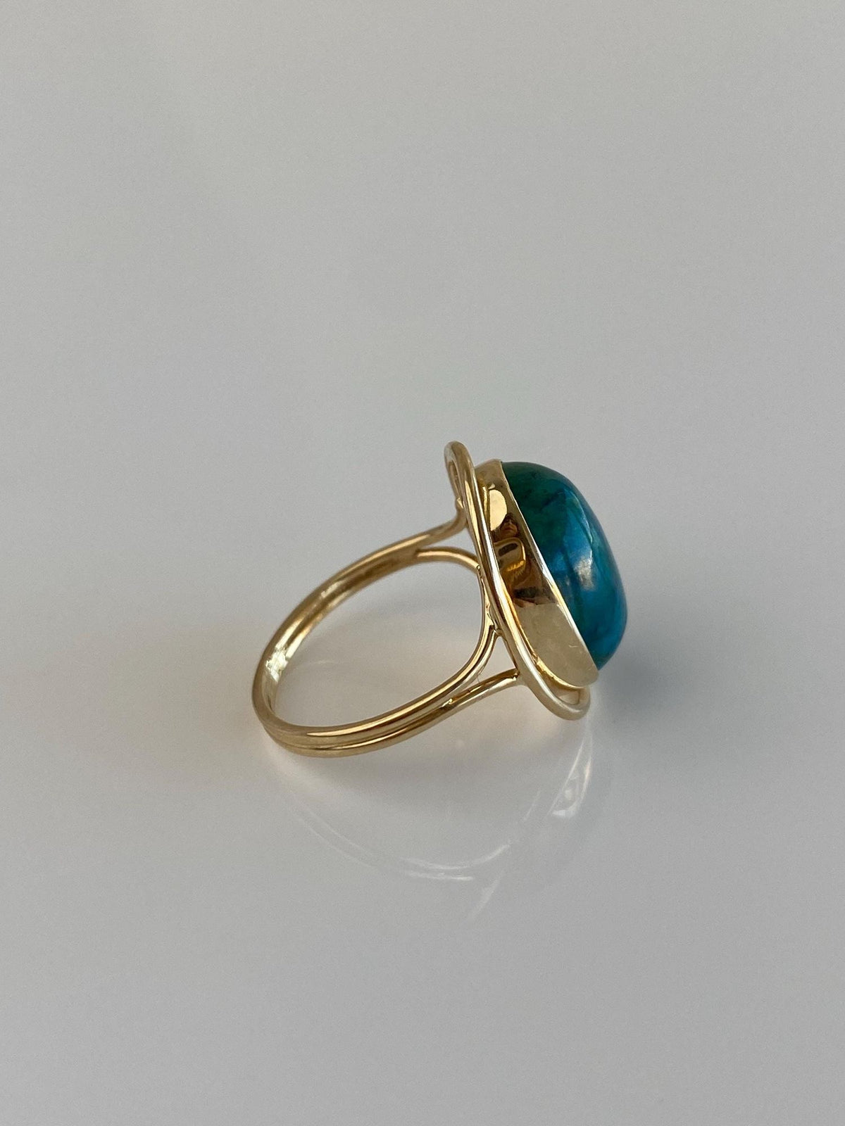 Vintage Solid 14k Yellow Gold Azurite Ring - Size 3.75