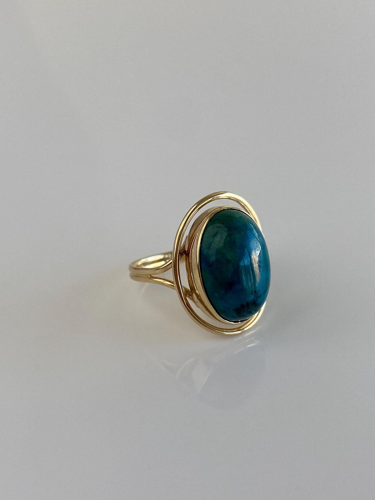 Vintage Solid 14k Yellow Gold Azurite Ring - Size 3.75