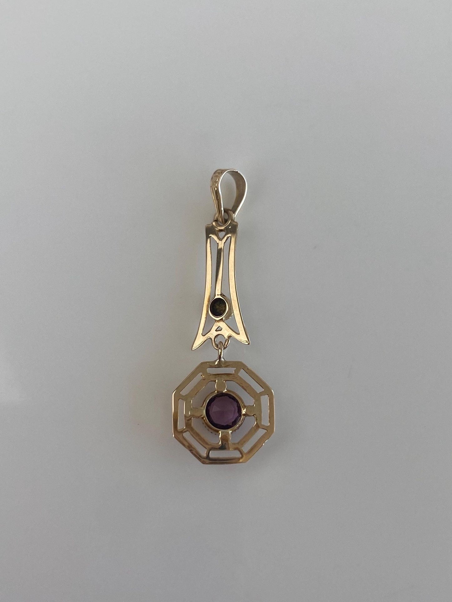 Vintage Solid 9k Yellow Gold Purple Cubic Zirconia Seed Pearl Dangle Charm