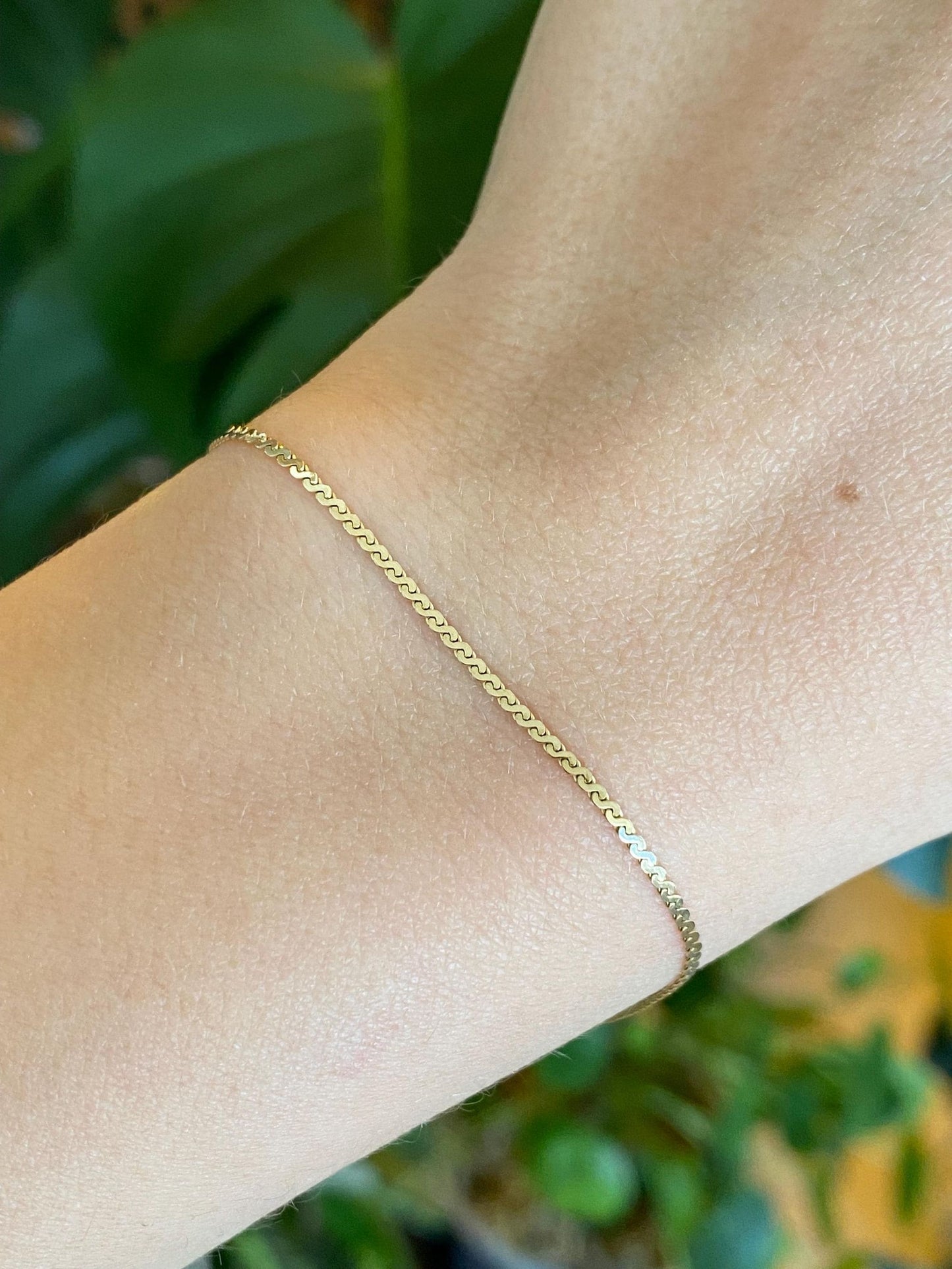 Vintage Solid 14k Yellow Gold Serpentine Chain Bracelet - 7 inches