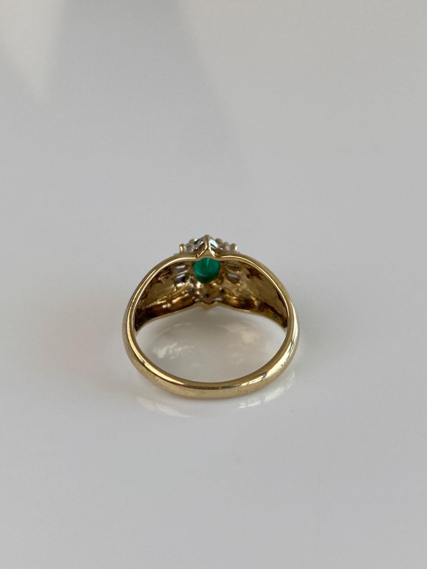 Vintage Solid 10k Yellow Gold Emerald Baguette & Round Diamond Ring - Size 5.75