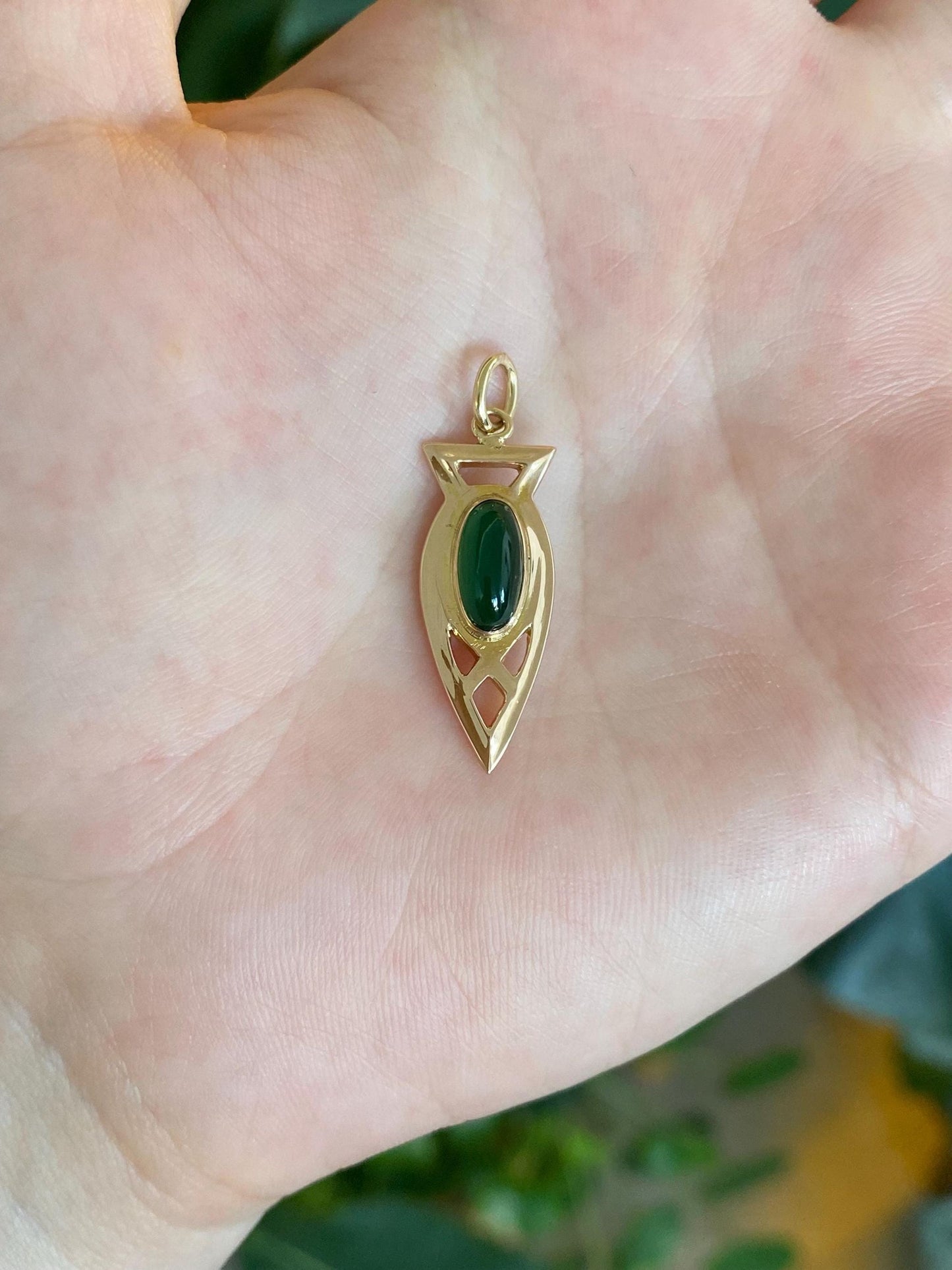 Vintage Solid 10k Yellow Gold Green Chalcedony Stick Pin Conversion Charm