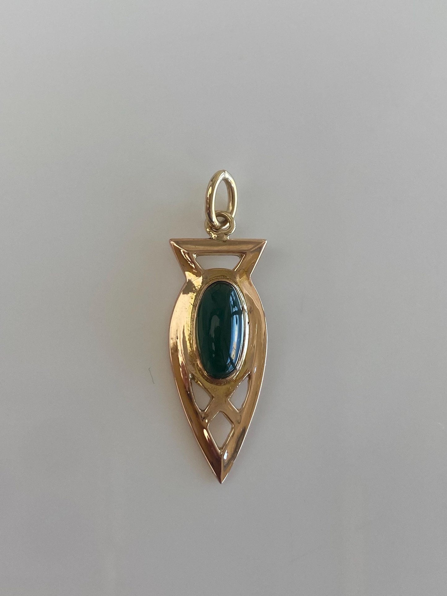 Vintage Solid 10k Yellow Gold Green Chalcedony Stick Pin Conversion Charm