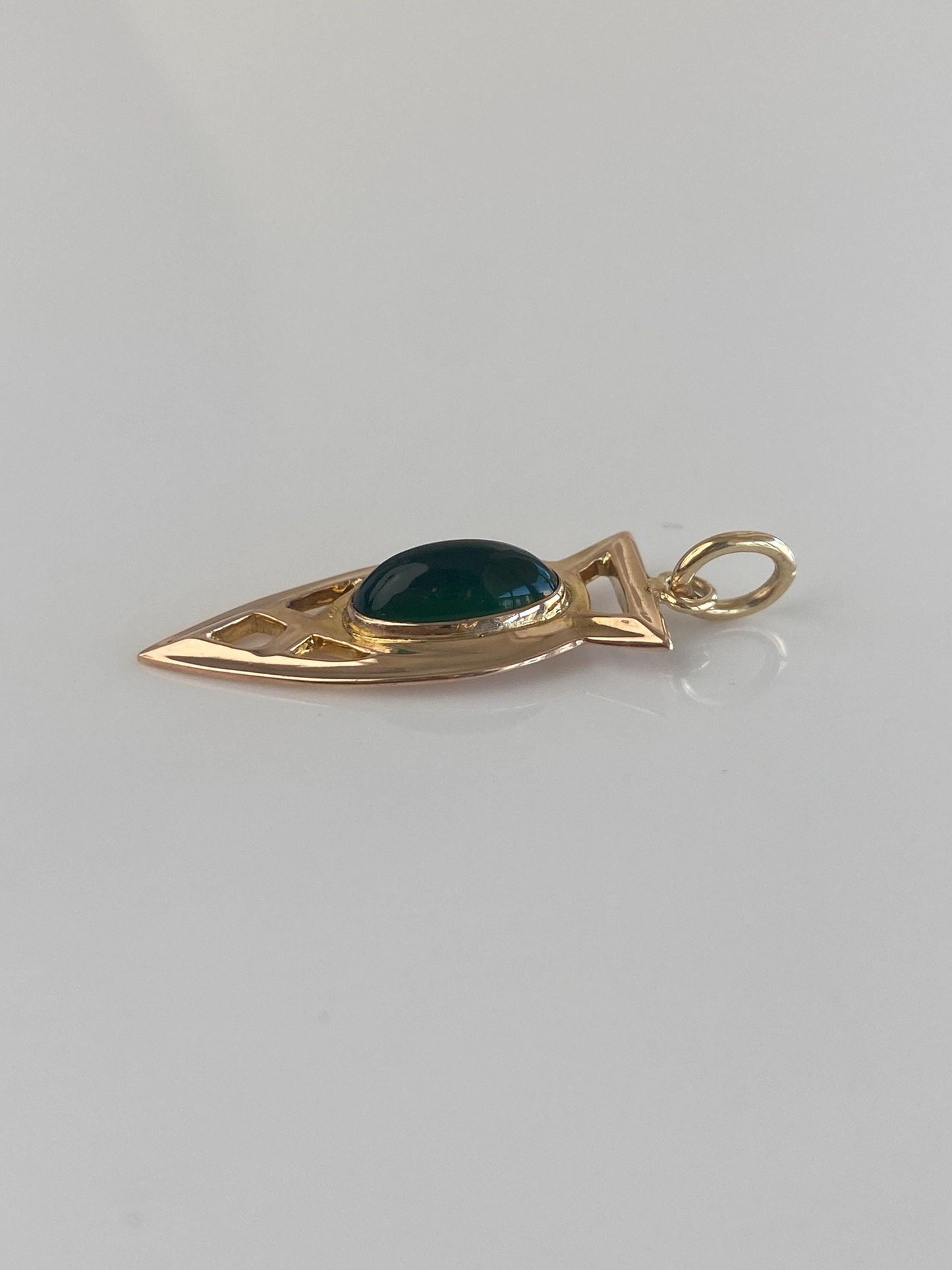 Vintage Solid 10k Yellow Gold Green Chalcedony Stick Pin Conversion Charm