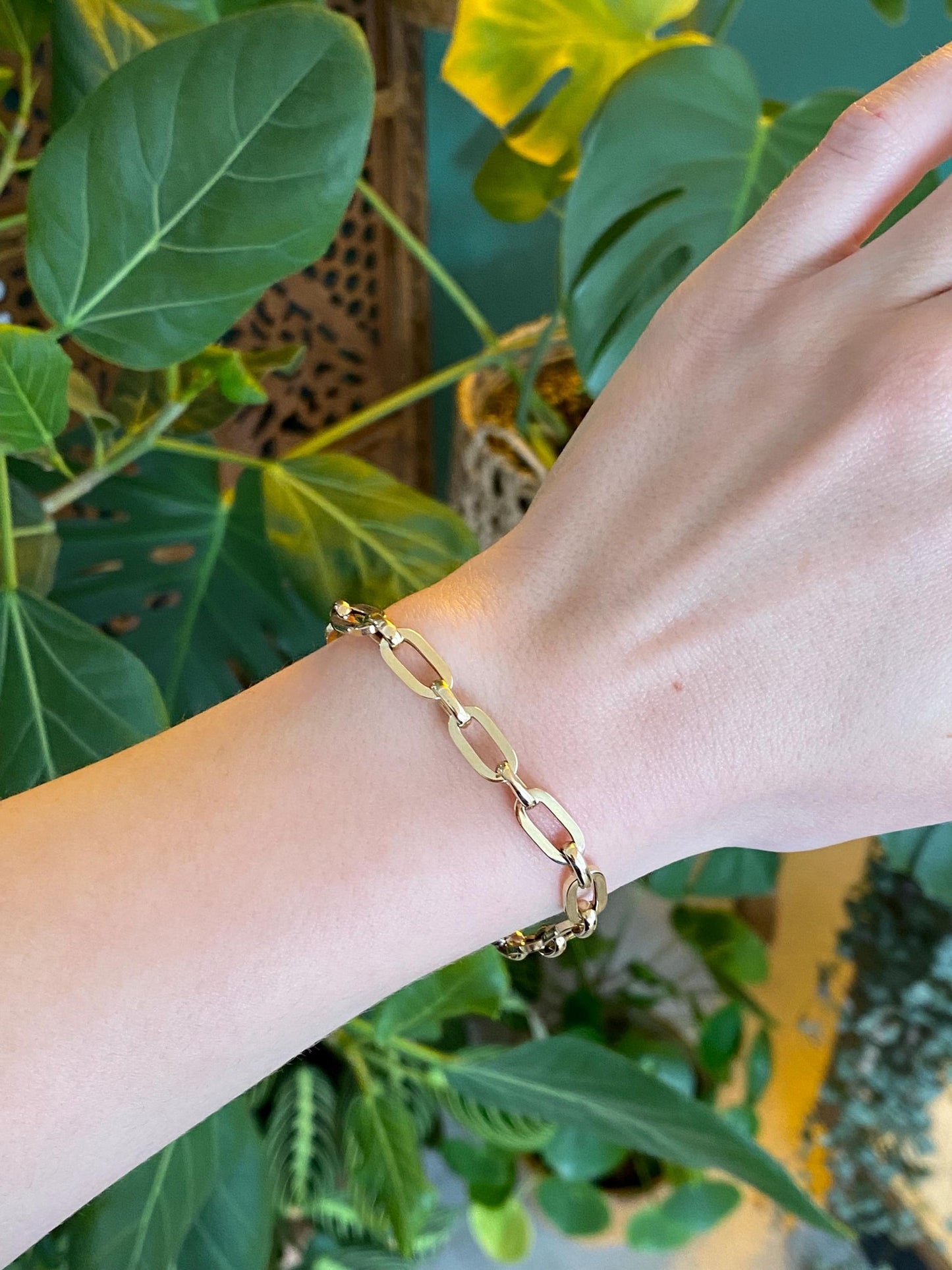 Vintage 14k Yellow Gold Paperclip Chain Bracelet - 7 inches