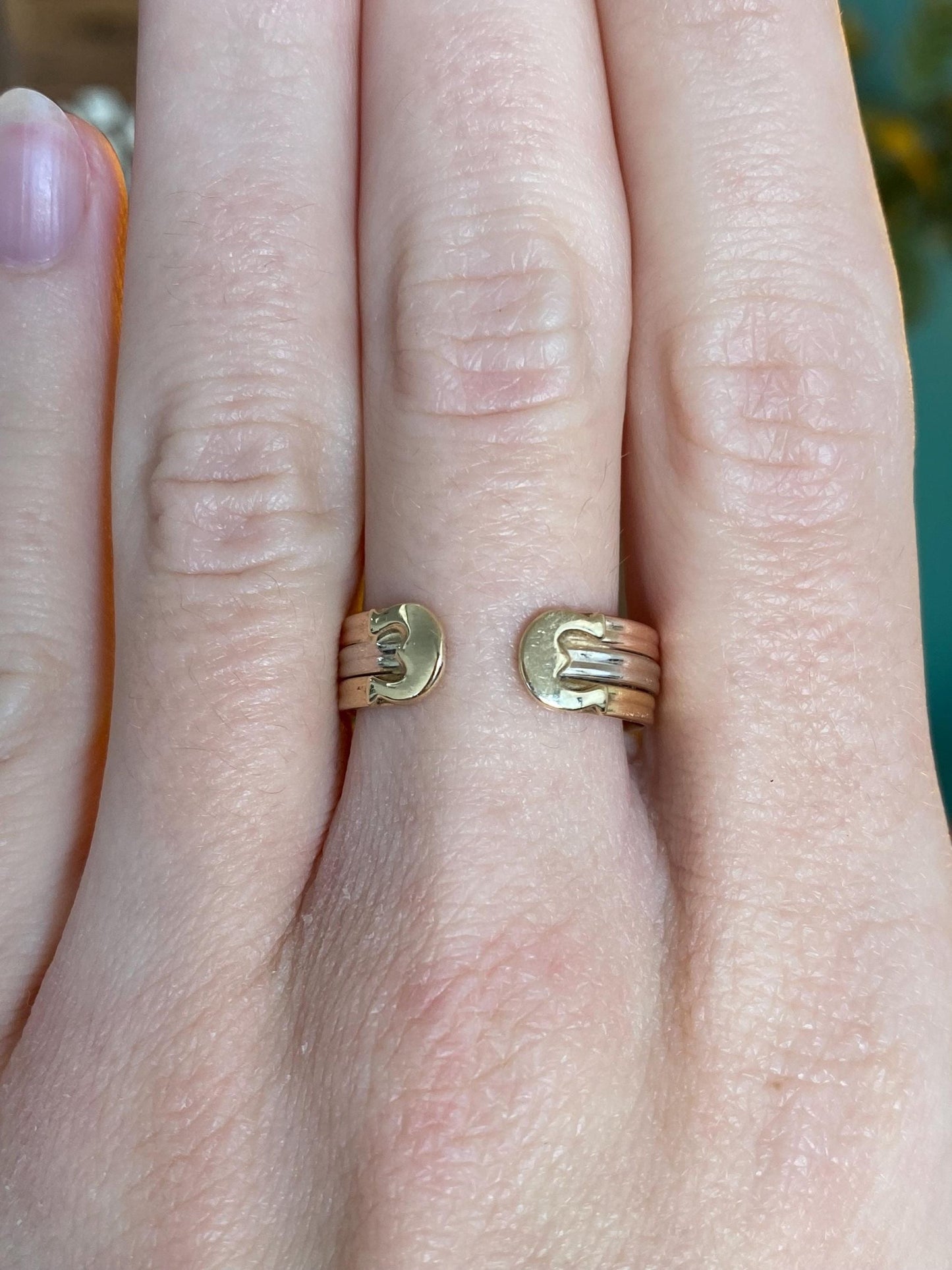 Vintage Solid 14k Tri Tone Gold Lined Open Ring Band - Size 9