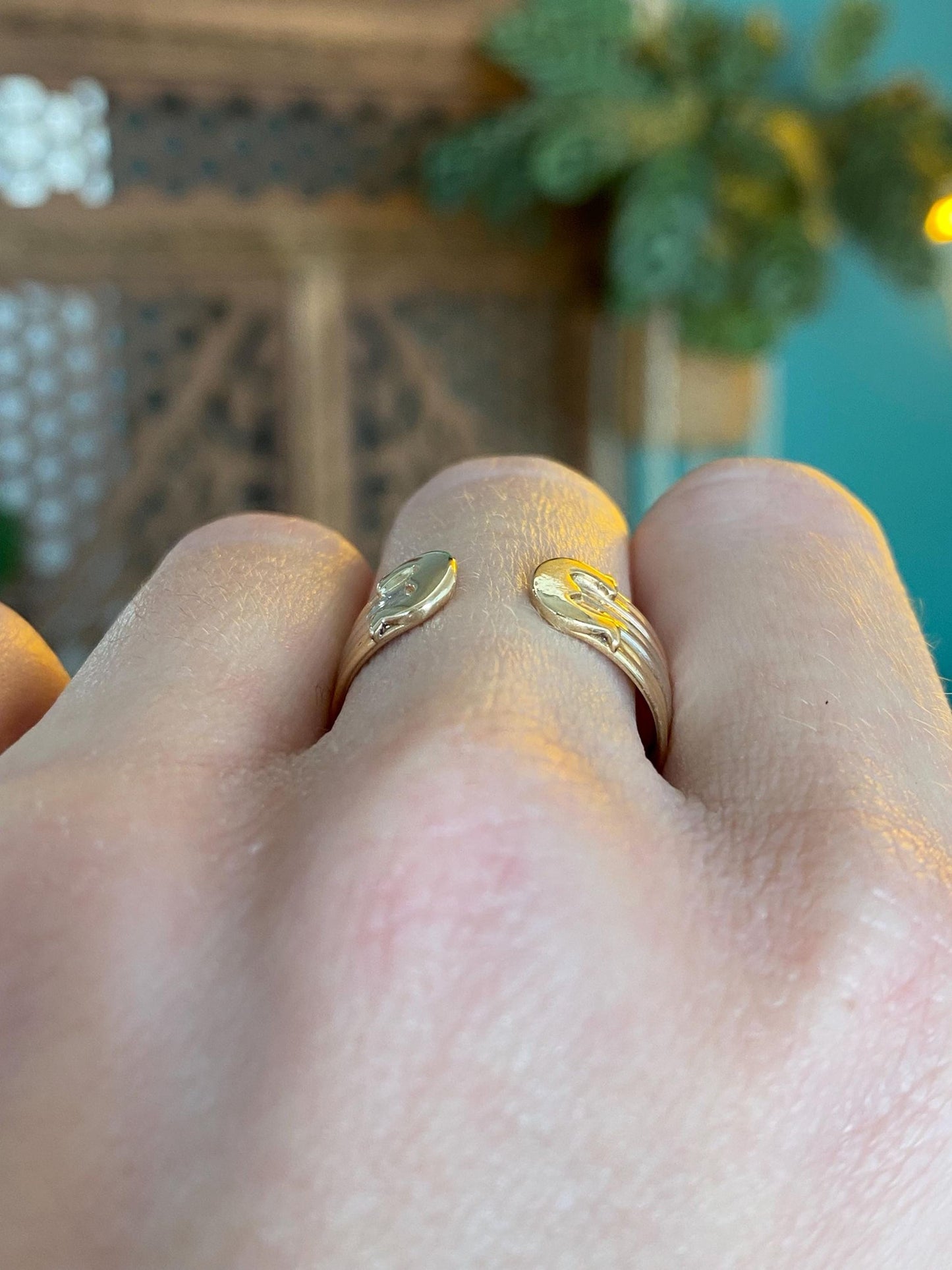 Vintage Solid 14k Tri Tone Gold Lined Open Ring Band - Size 9