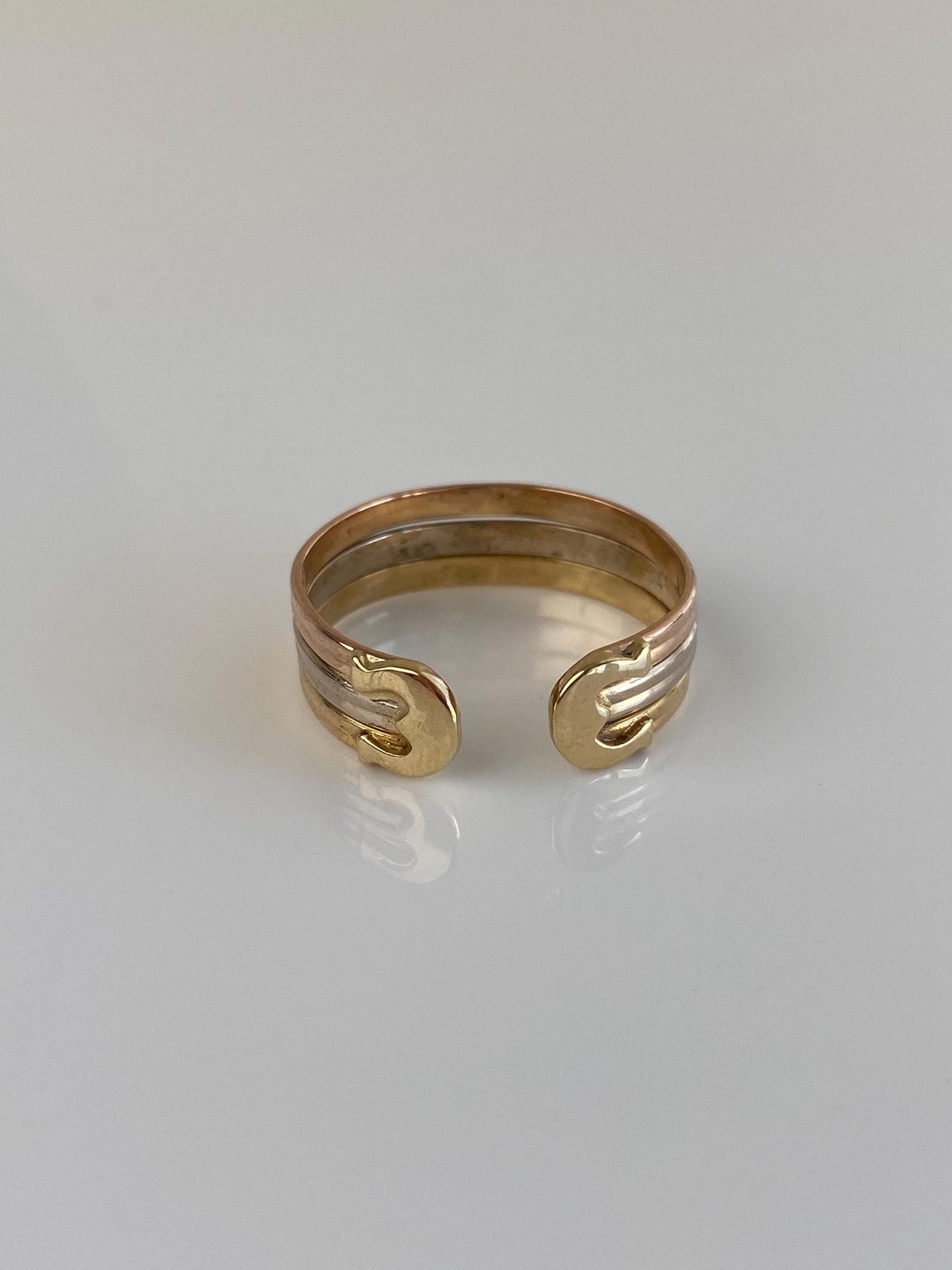Vintage Solid 14k Tri Tone Gold Lined Open Ring Band - Size 9