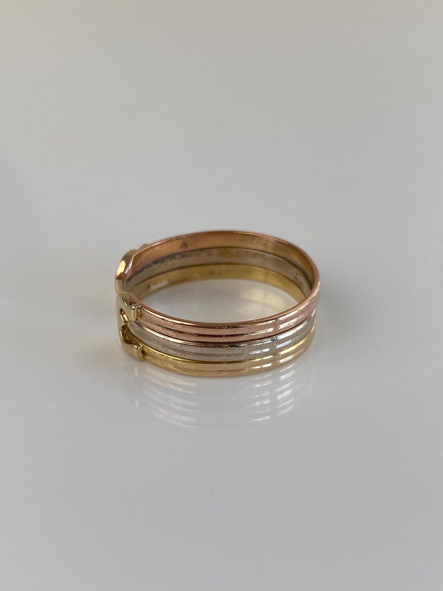 Vintage Solid 14k Tri Tone Gold Lined Open Ring Band - Size 9