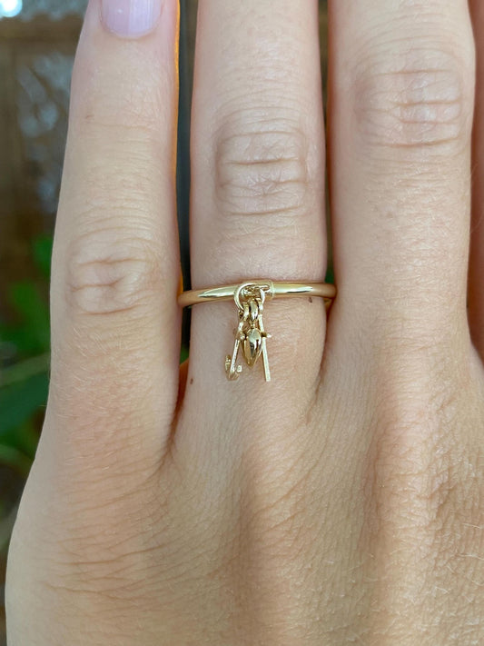 Vintage 14k Yellow Gold Anchor Heart Cross Charm Ring - Size 5.5