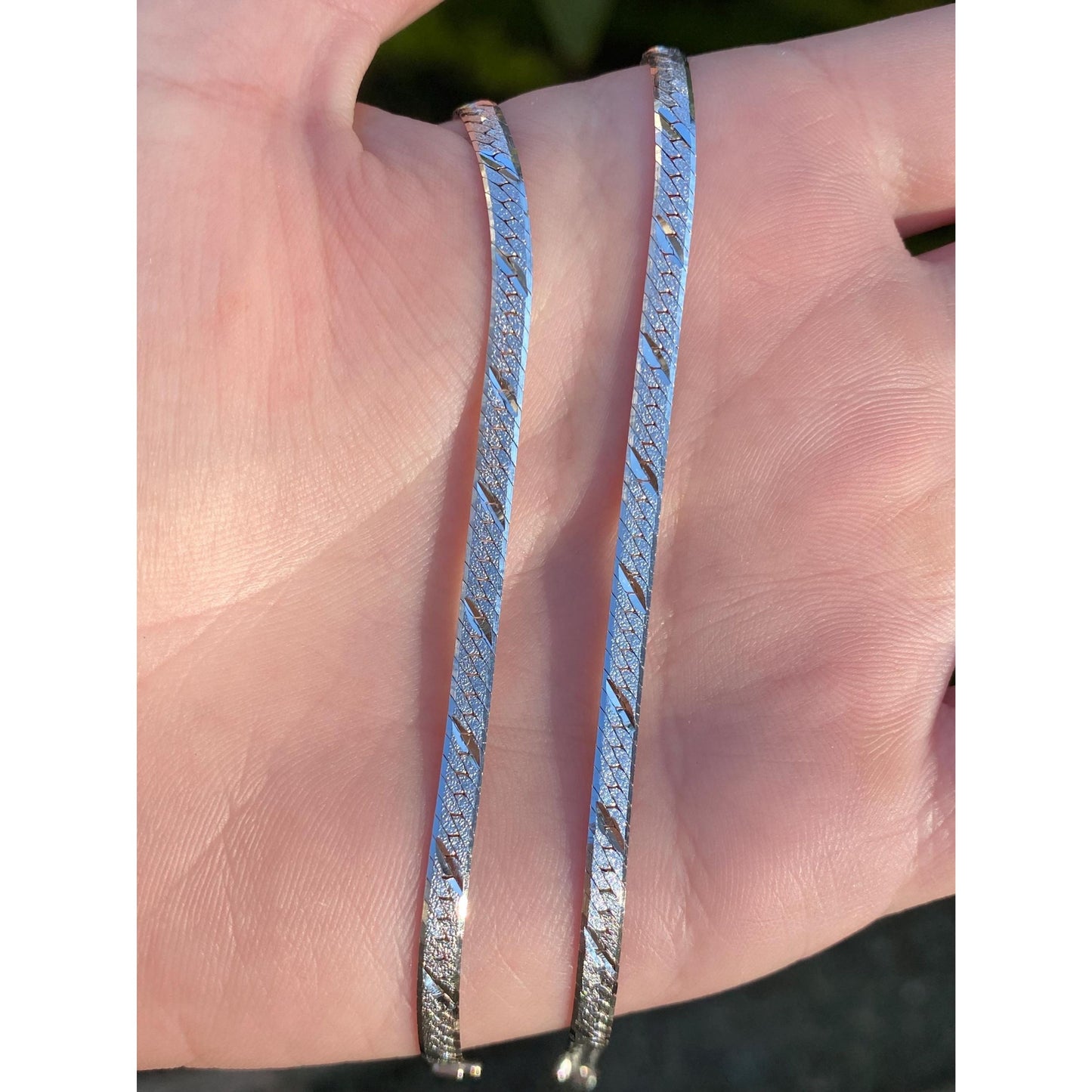 Vintage Solid 14k White Gold Diamond Cut Herringbone Chain Necklace - 20 inches