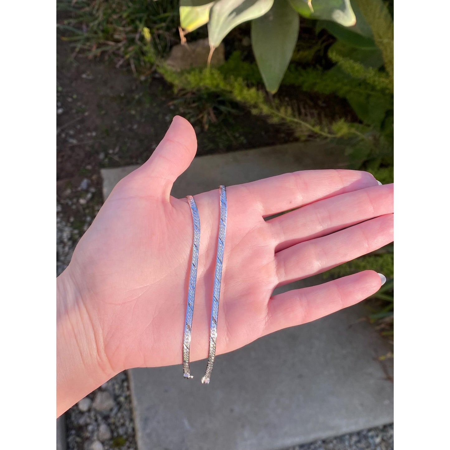 Vintage Solid 14k White Gold Diamond Cut Herringbone Chain Necklace - 20 inches