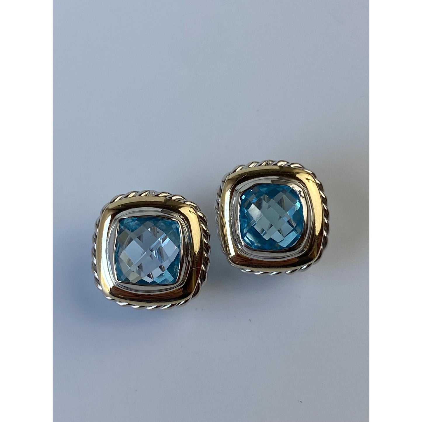 Vintage Solid 14k White & Yellow Gold Topaz Stud Earrings
