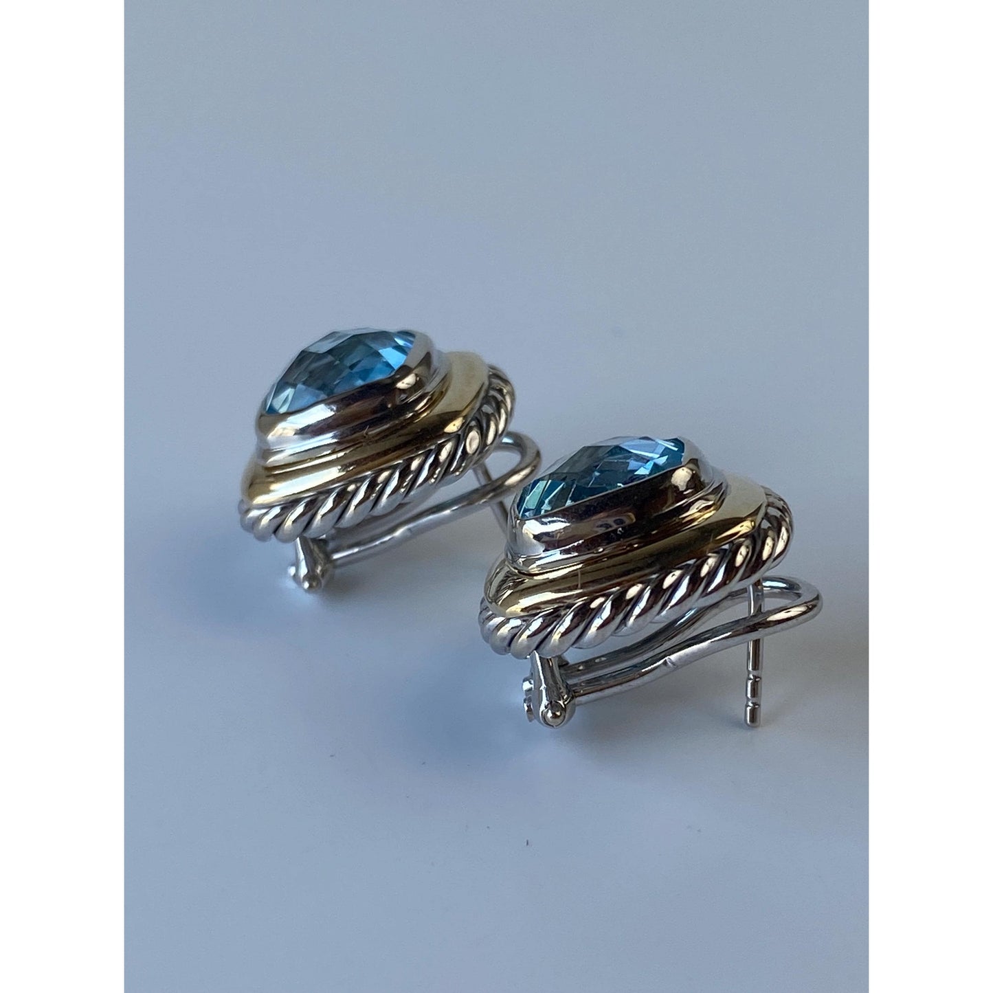 Vintage Solid 14k White & Yellow Gold Topaz Stud Earrings