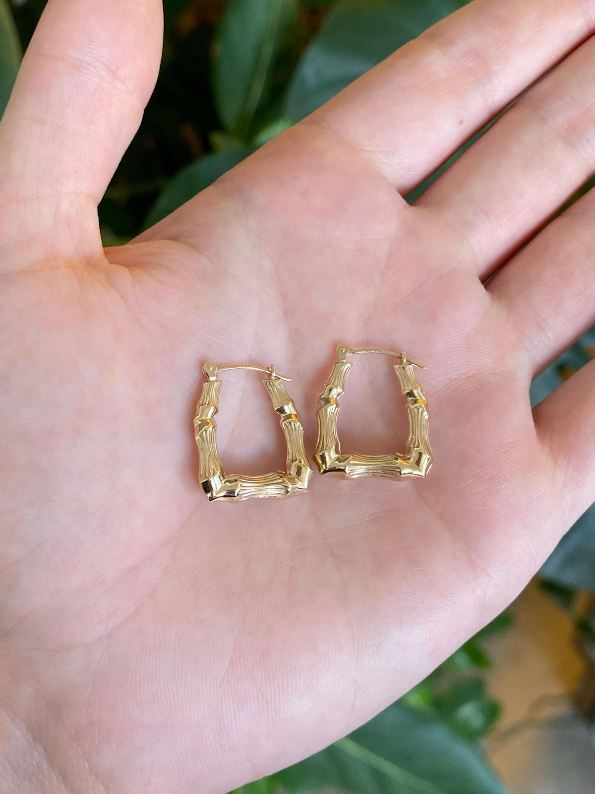 Vintage 14k Yellow Gold Square Bamboo Hoop Earrings