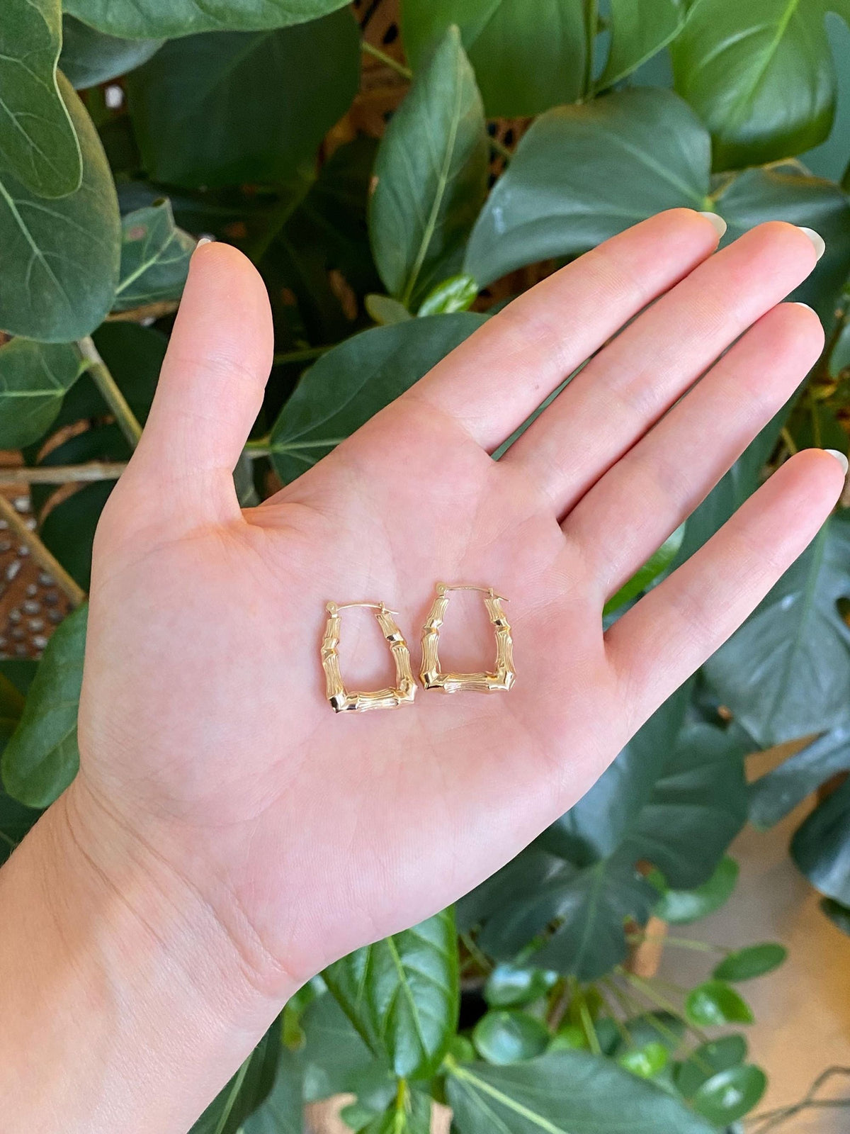 Vintage 14k Yellow Gold Square Bamboo Hoop Earrings