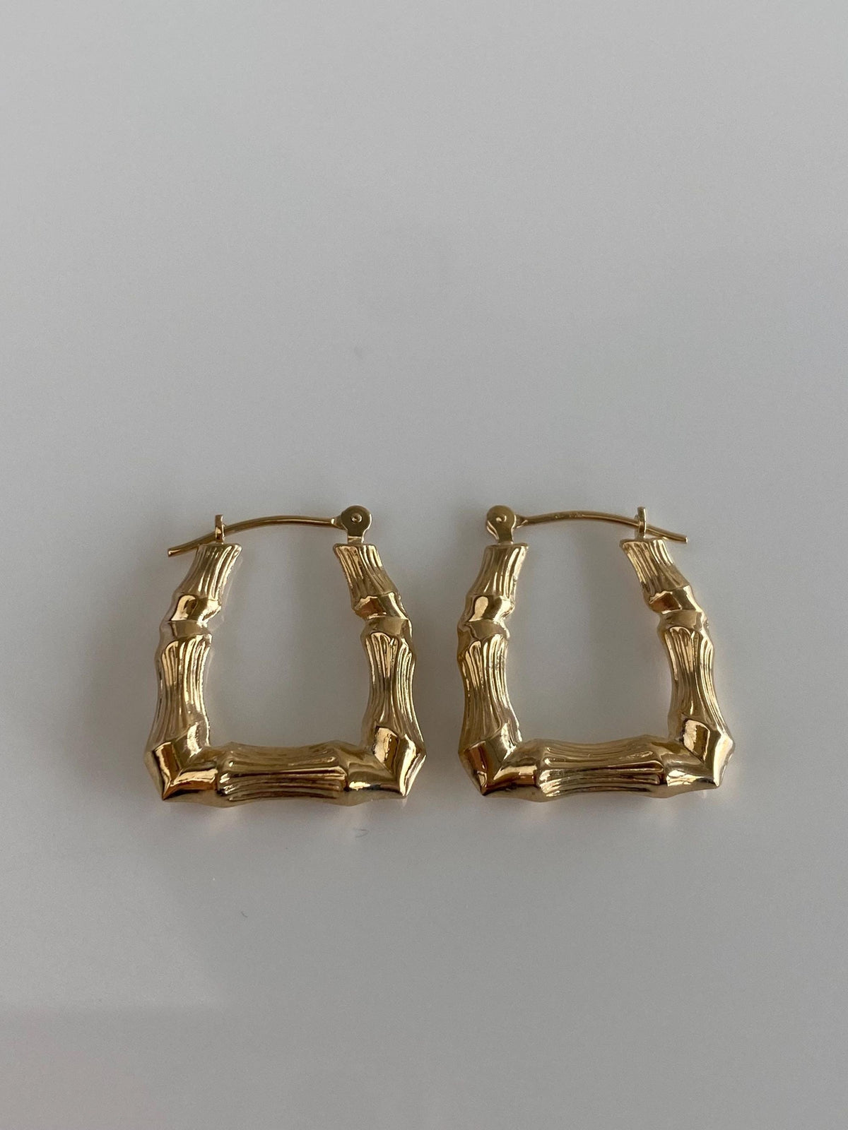 Vintage 14k Yellow Gold Square Bamboo Hoop Earrings
