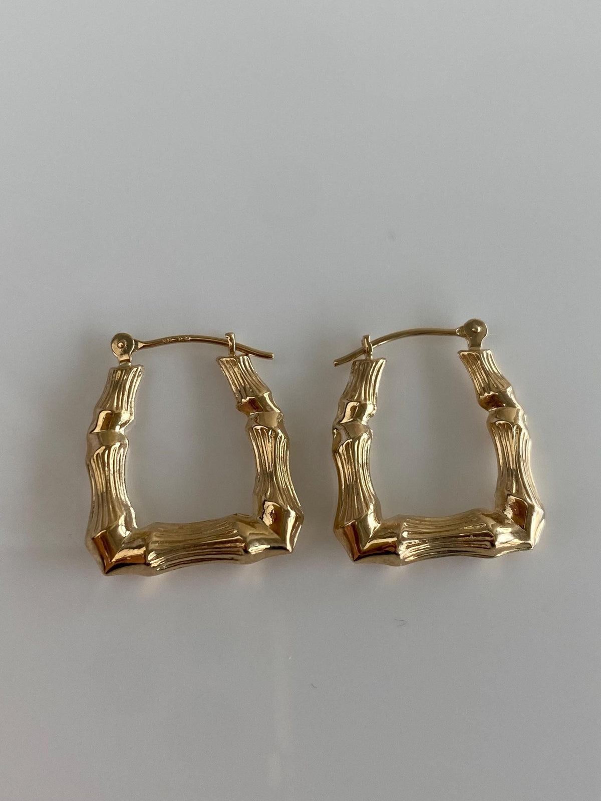 Vintage 14k Yellow Gold Square Bamboo Hoop Earrings