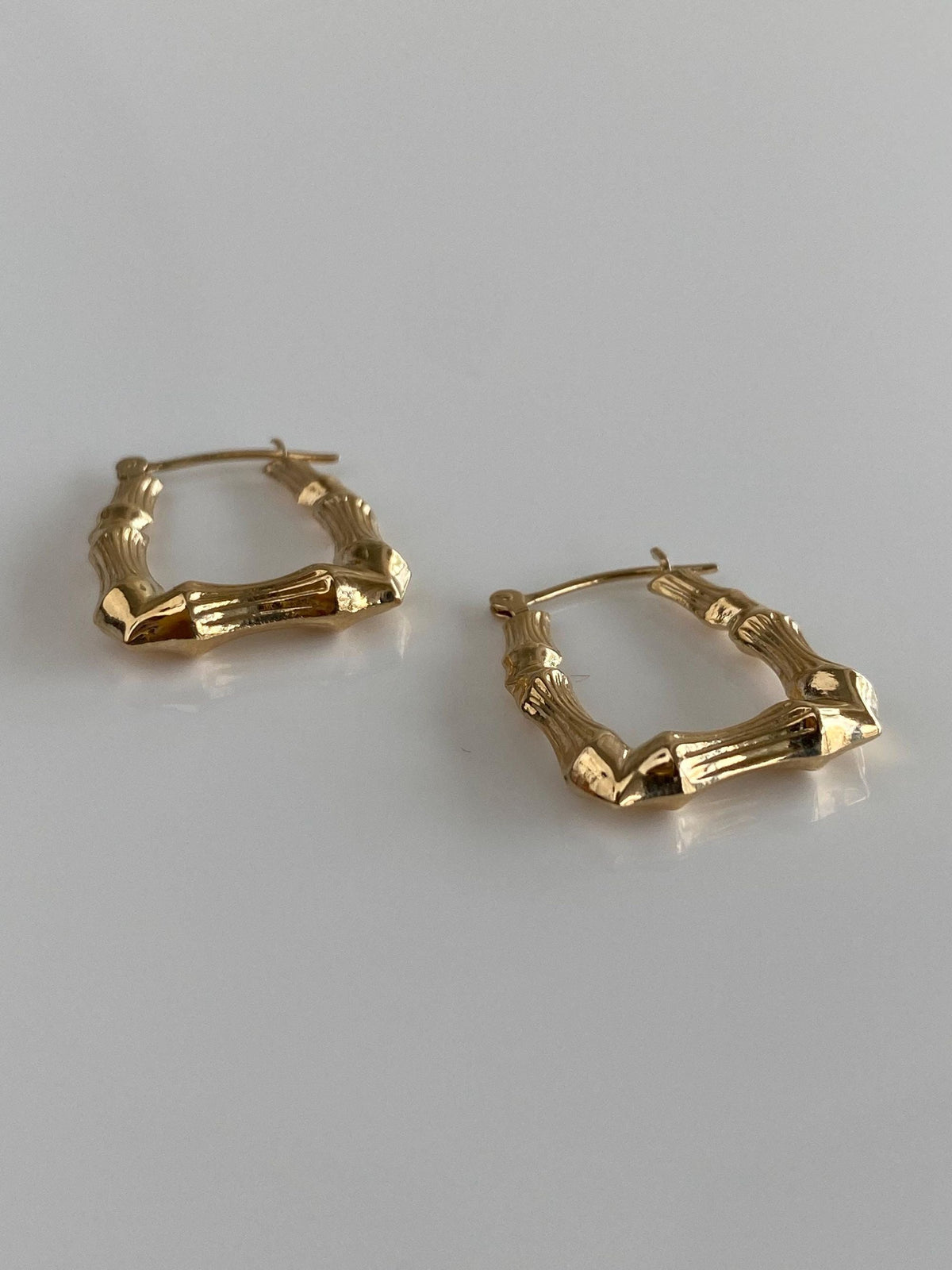 Vintage 14k Yellow Gold Square Bamboo Hoop Earrings