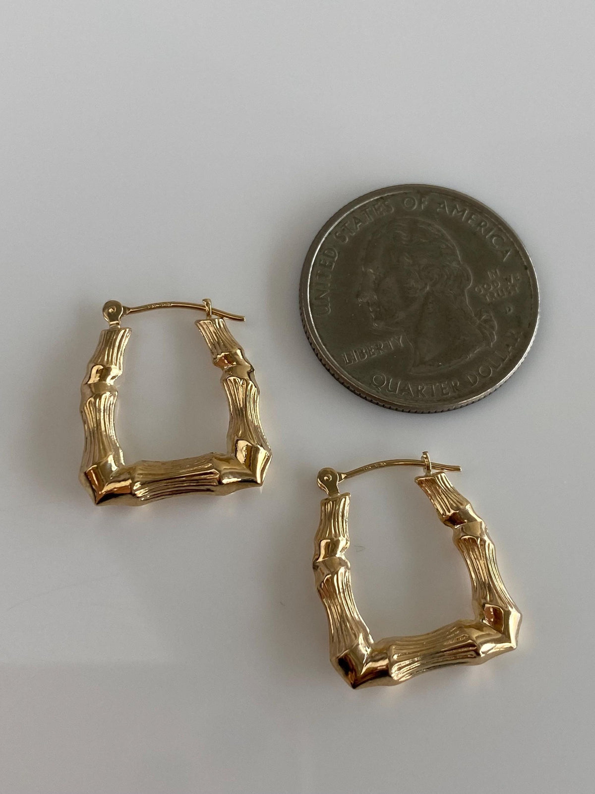 Vintage 14k Yellow Gold Square Bamboo Hoop Earrings