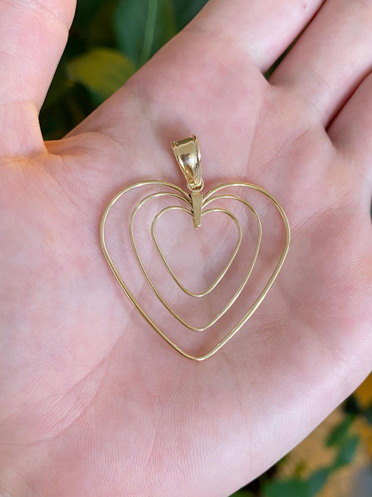 Vintage Solid 14k Yellow Gold Large Wire Heart Charm