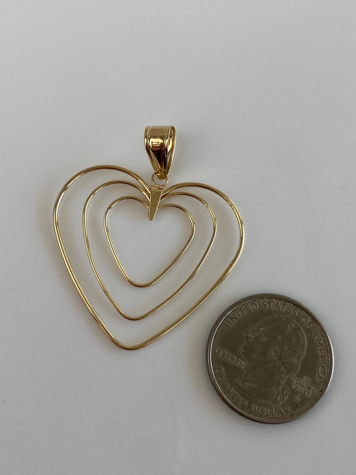 Vintage Solid 14k Yellow Gold Large Wire Heart Charm