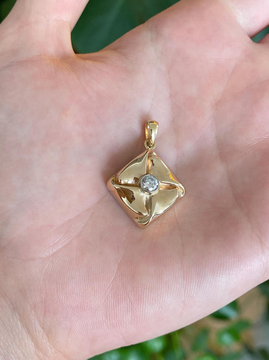 Vintage 14k Yellow Gold Diamond Folded Box Cufflink Conversion Charm