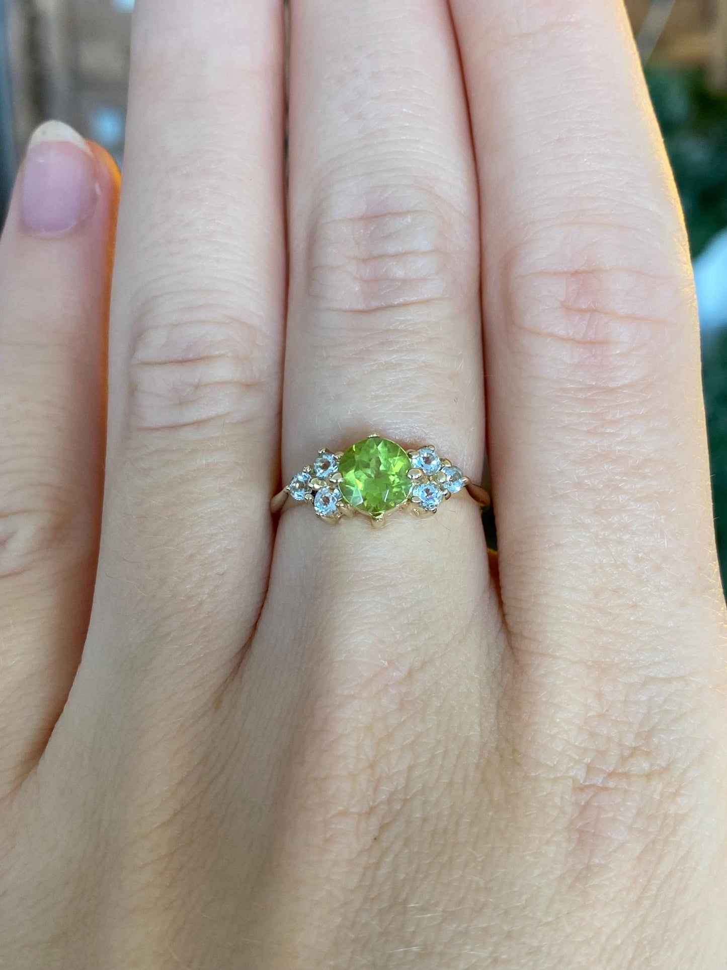 Solid 14k Yellow Gold Peridot Clear Spinel Ring - Size 6.5