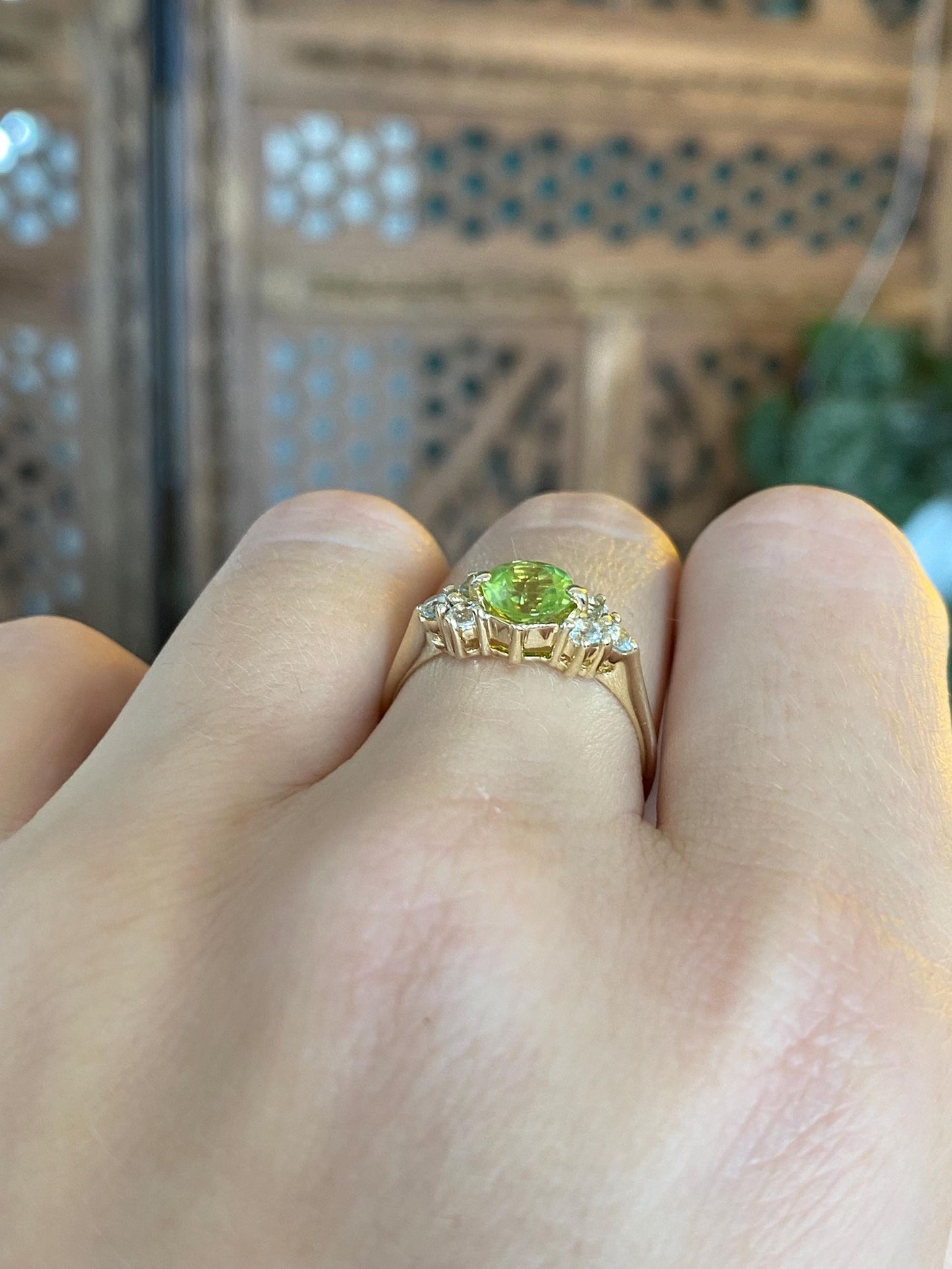 Solid 14k Yellow Gold Peridot Clear Spinel Ring - Size 6.5