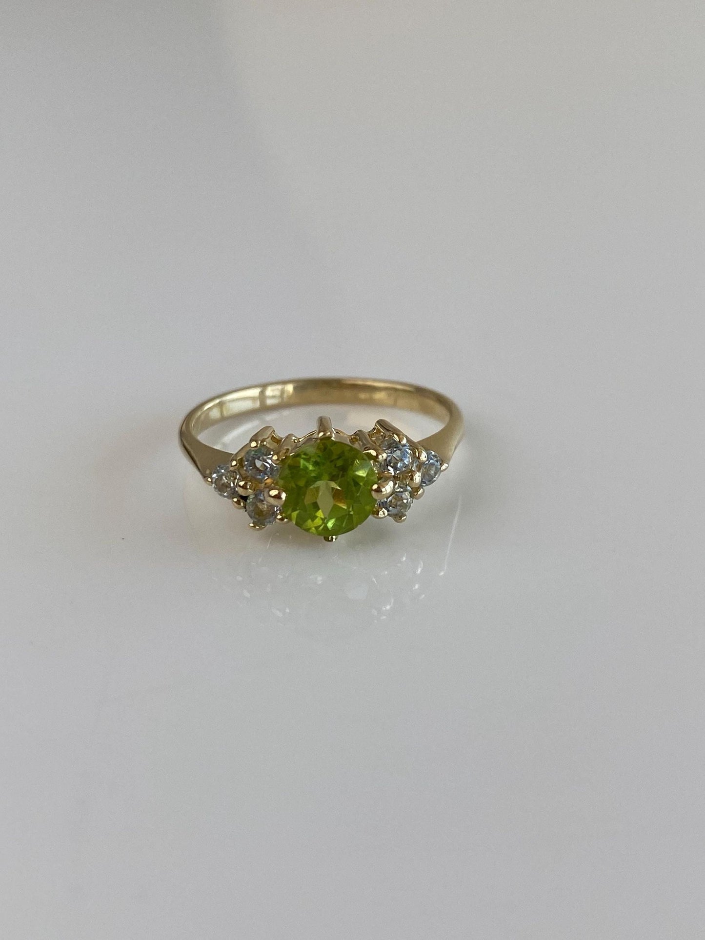 Solid 14k Yellow Gold Peridot Clear Spinel Ring - Size 6.5