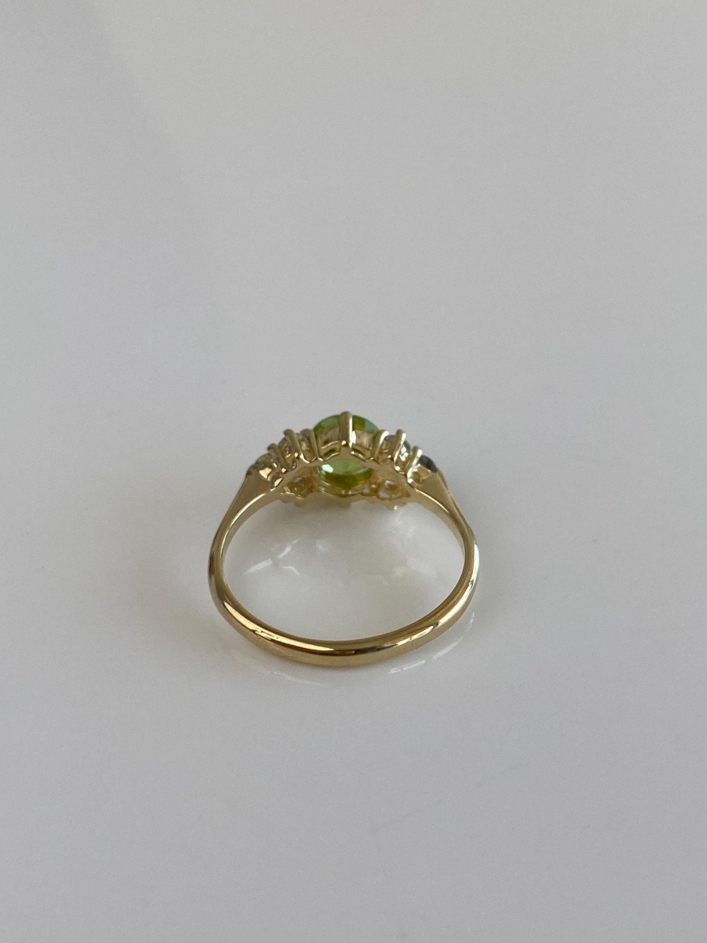 Solid 14k Yellow Gold Peridot Clear Spinel Ring - Size 6.5