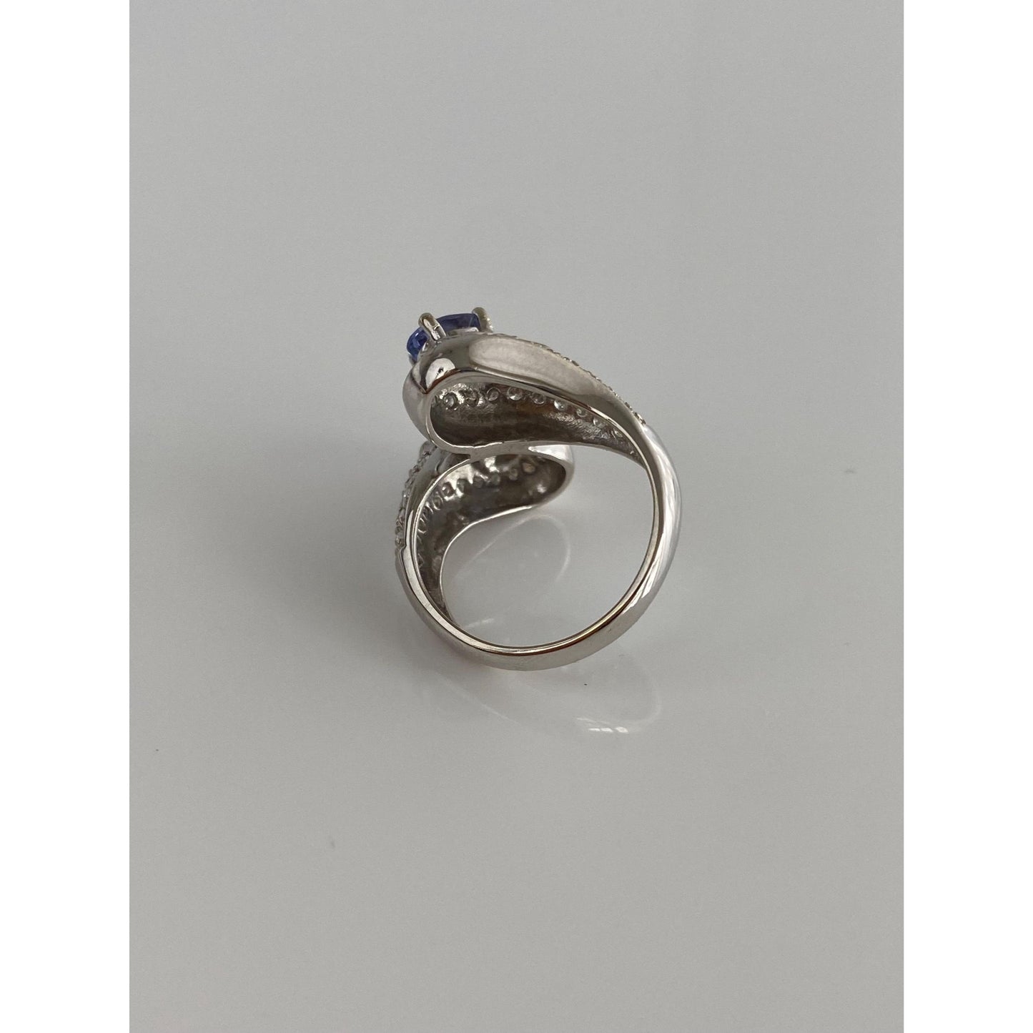 Solid 14k White Gold Diamond Tanzanite Bypass Ring - Size 5.75-6