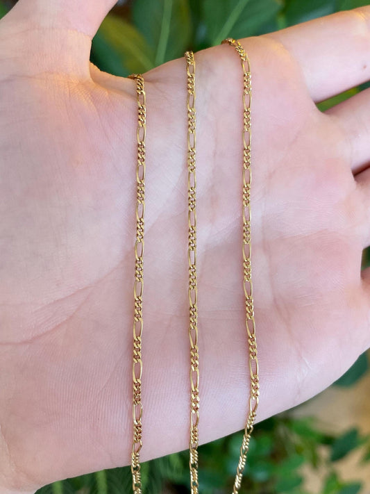 Vintage Solid 18k Yellow Gold Figaro Chain Necklace - 24.25 inches