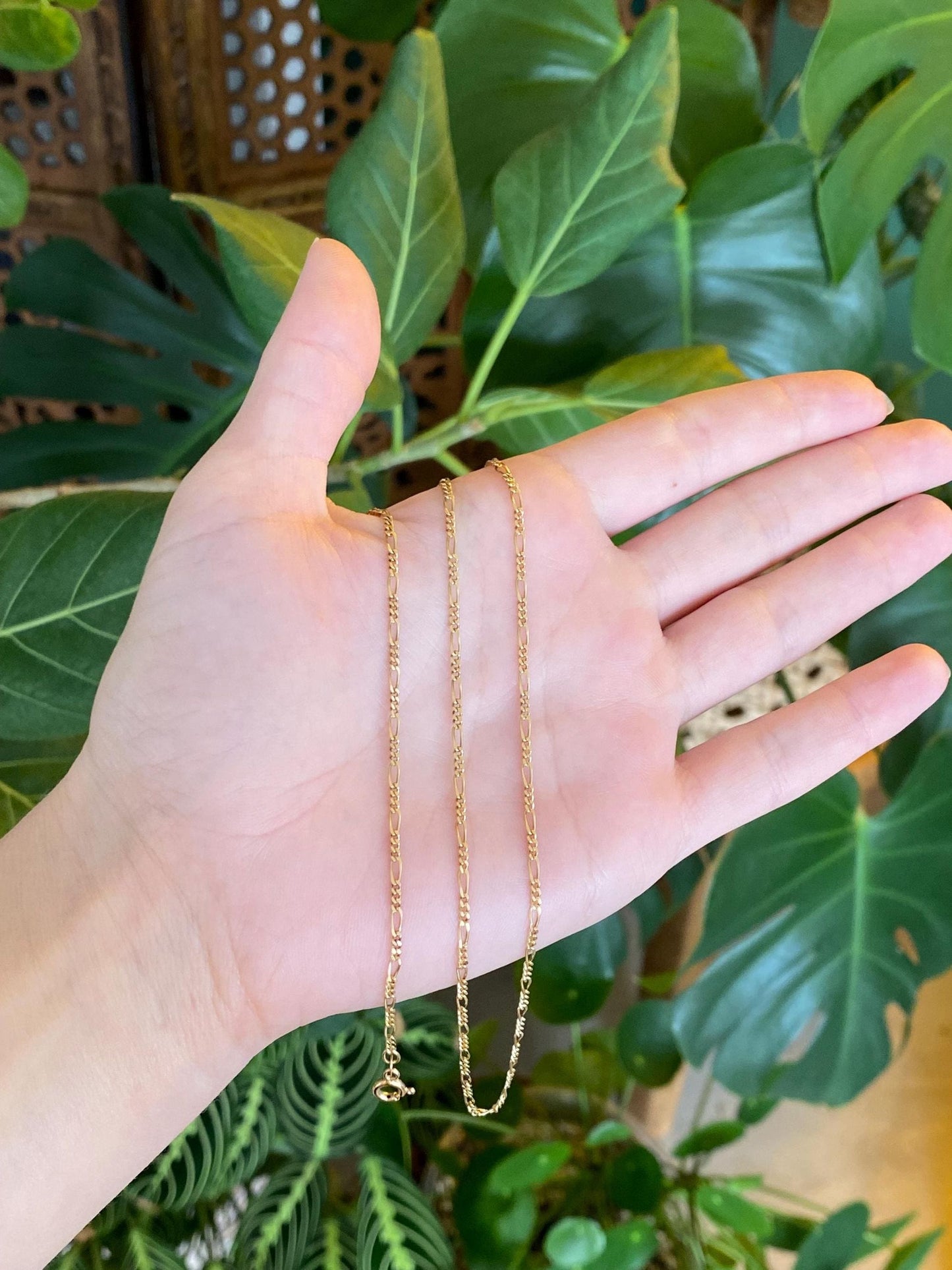 Vintage Solid 18k Yellow Gold Figaro Chain Necklace - 24.25 inches