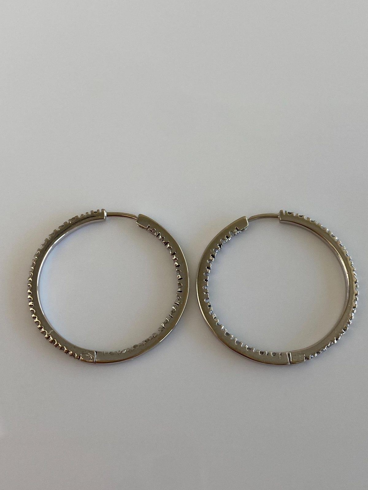 Vintage Solid 18k White Gold Diamond Hoop Earrings