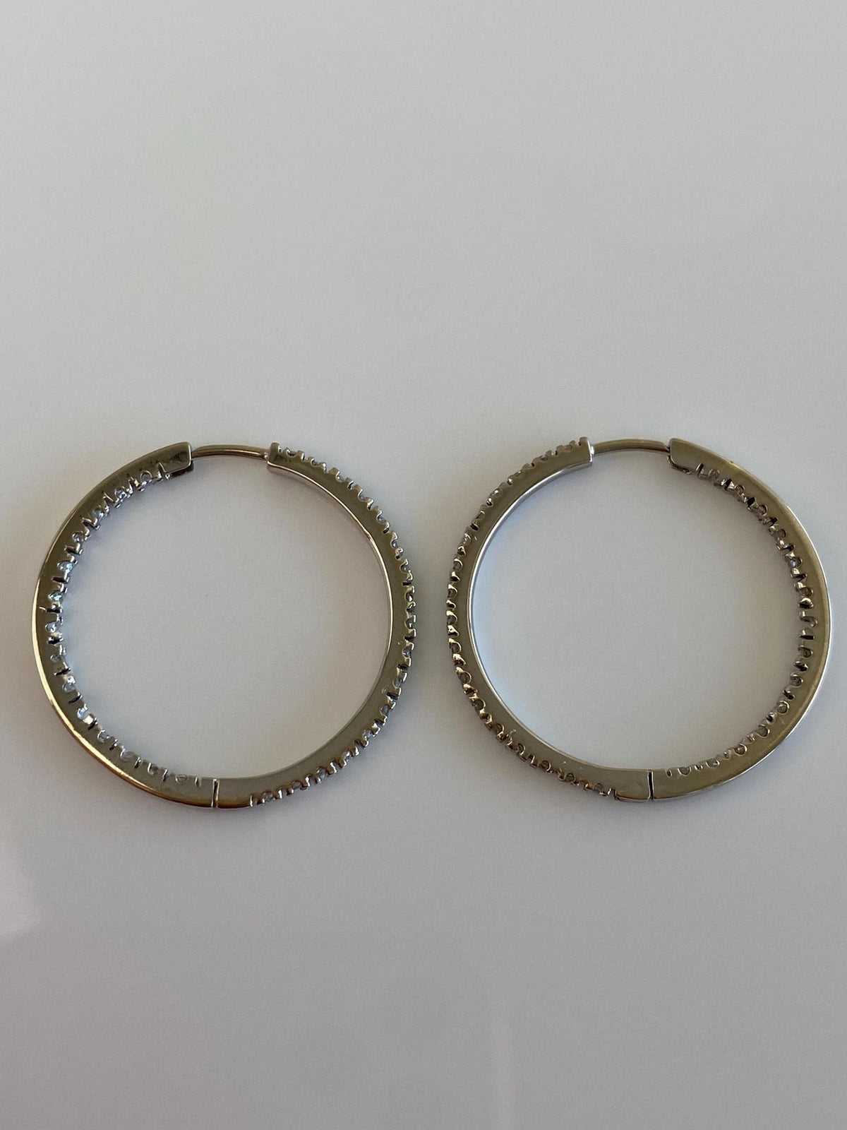 Vintage Solid 18k White Gold Diamond Hoop Earrings