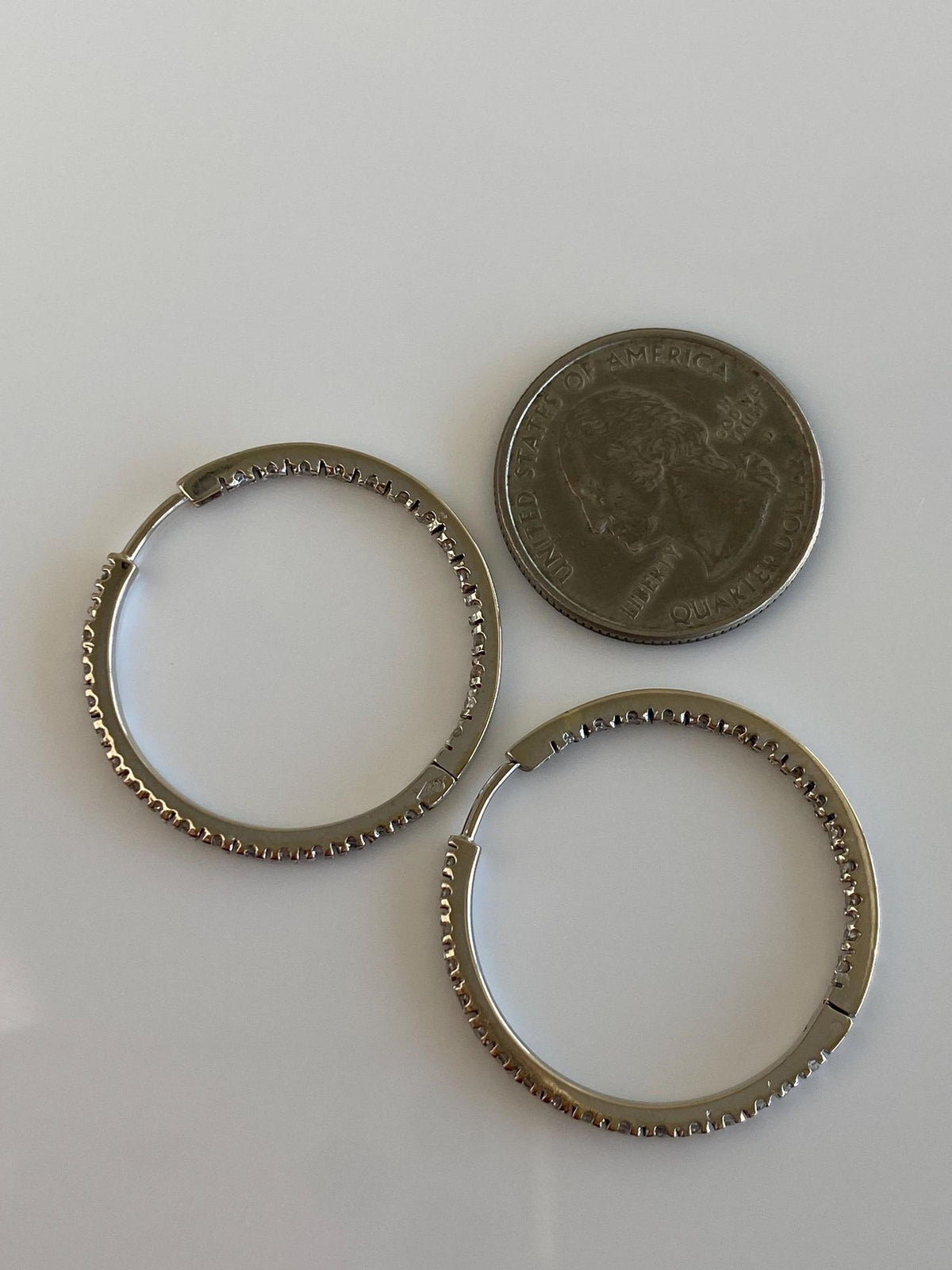 Vintage Solid 18k White Gold Diamond Hoop Earrings