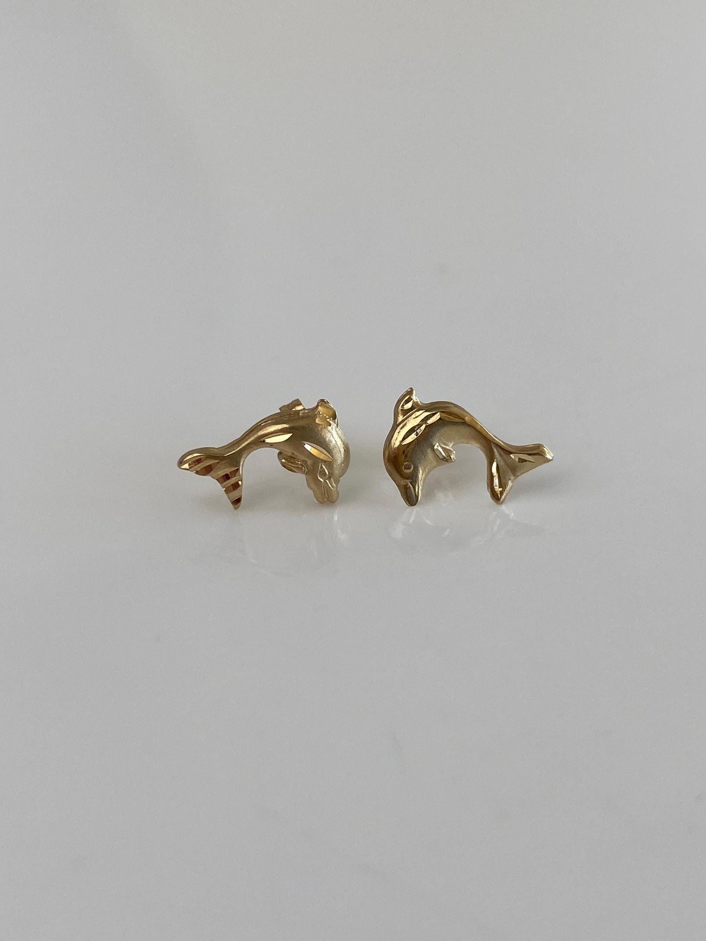 Solid 14k Yellow Gold Diamond Cut Dolphin Stud Earrings