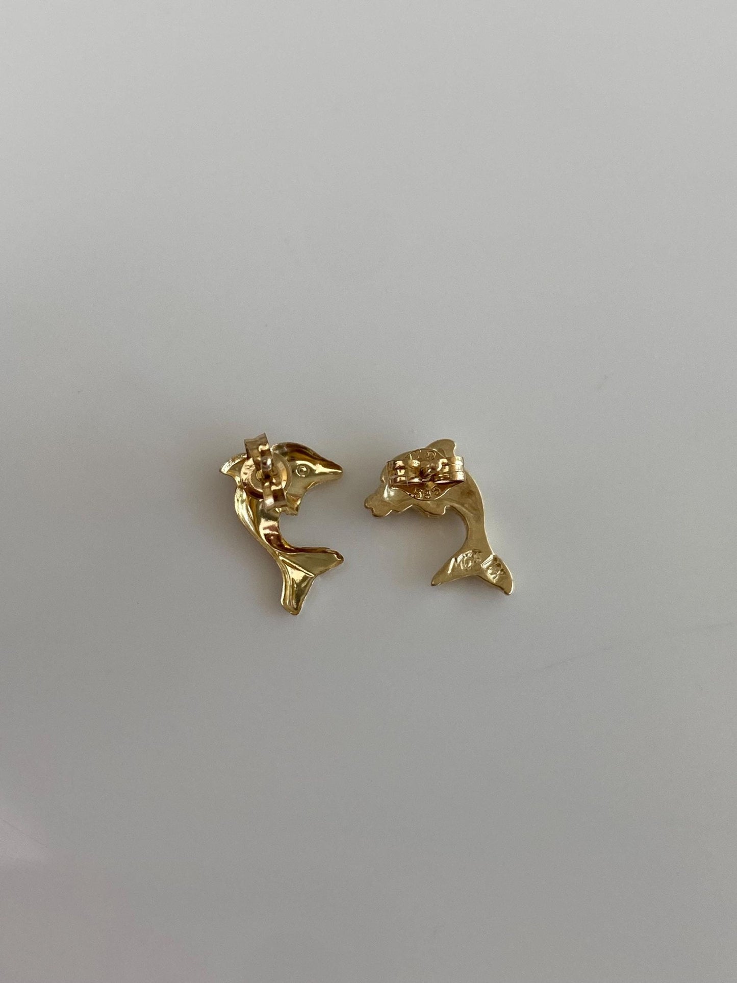 Solid 14k Yellow Gold Diamond Cut Dolphin Stud Earrings