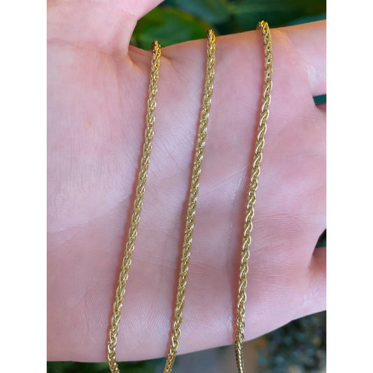 Solid 14k Yellow Gold Wheat Chain Necklace - 24 inches