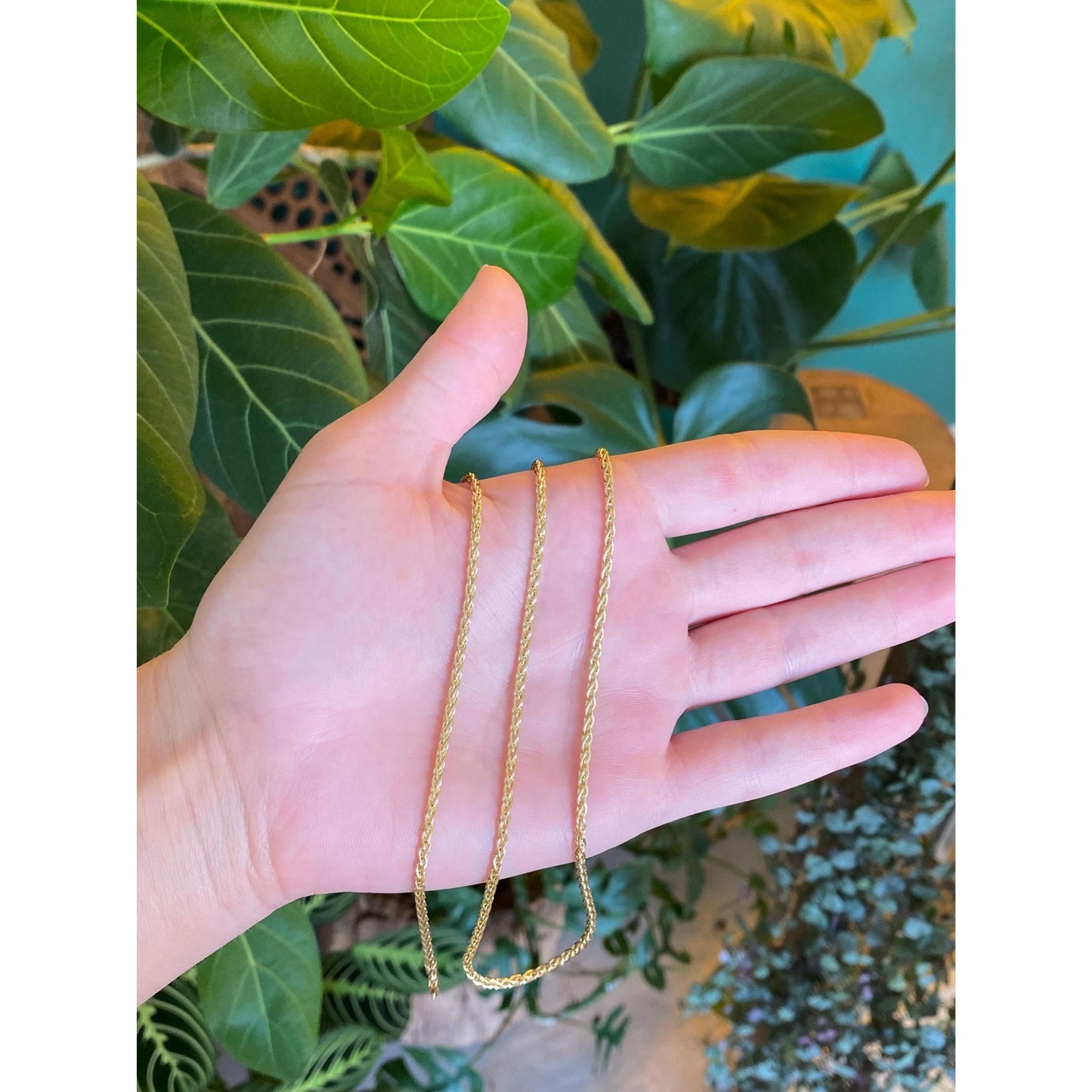 Solid 14k Yellow Gold Wheat Chain Necklace - 24 inches