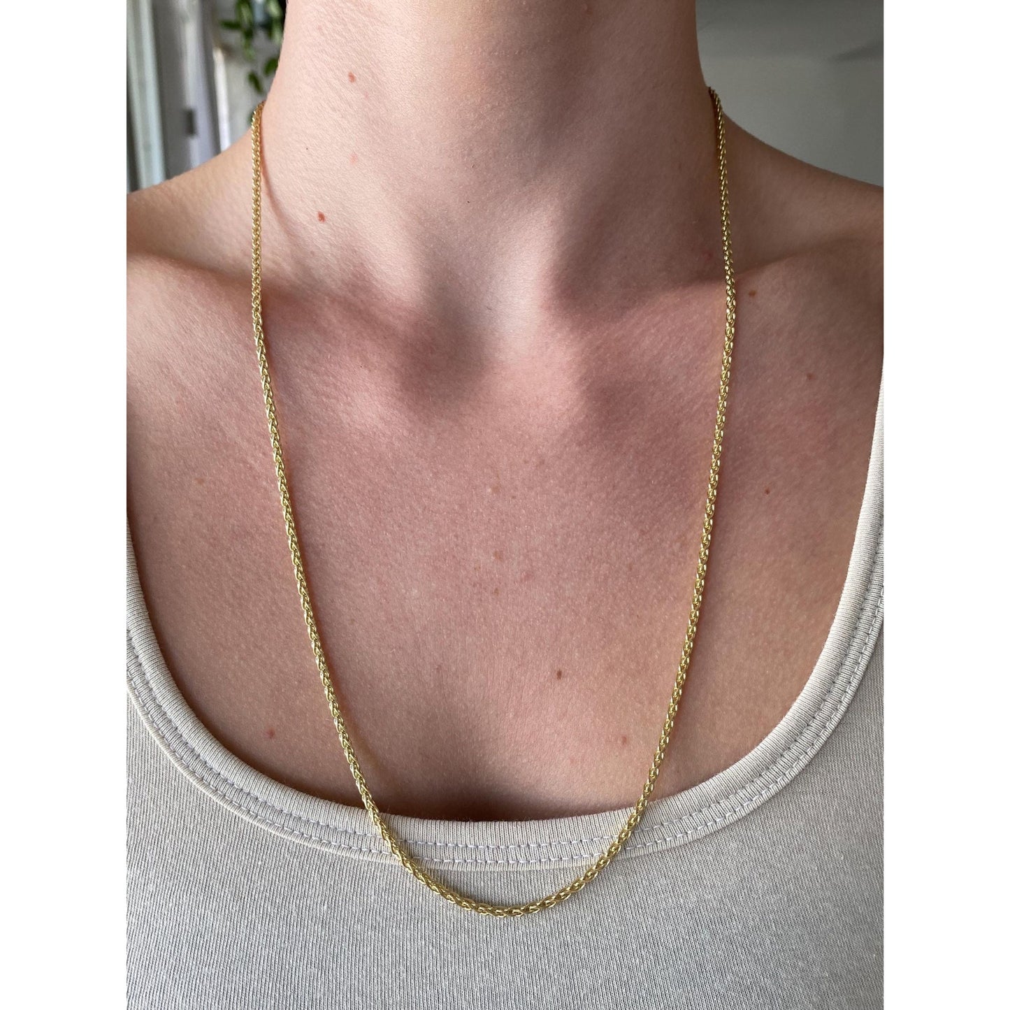 Solid 14k Yellow Gold Wheat Chain Necklace - 24 inches