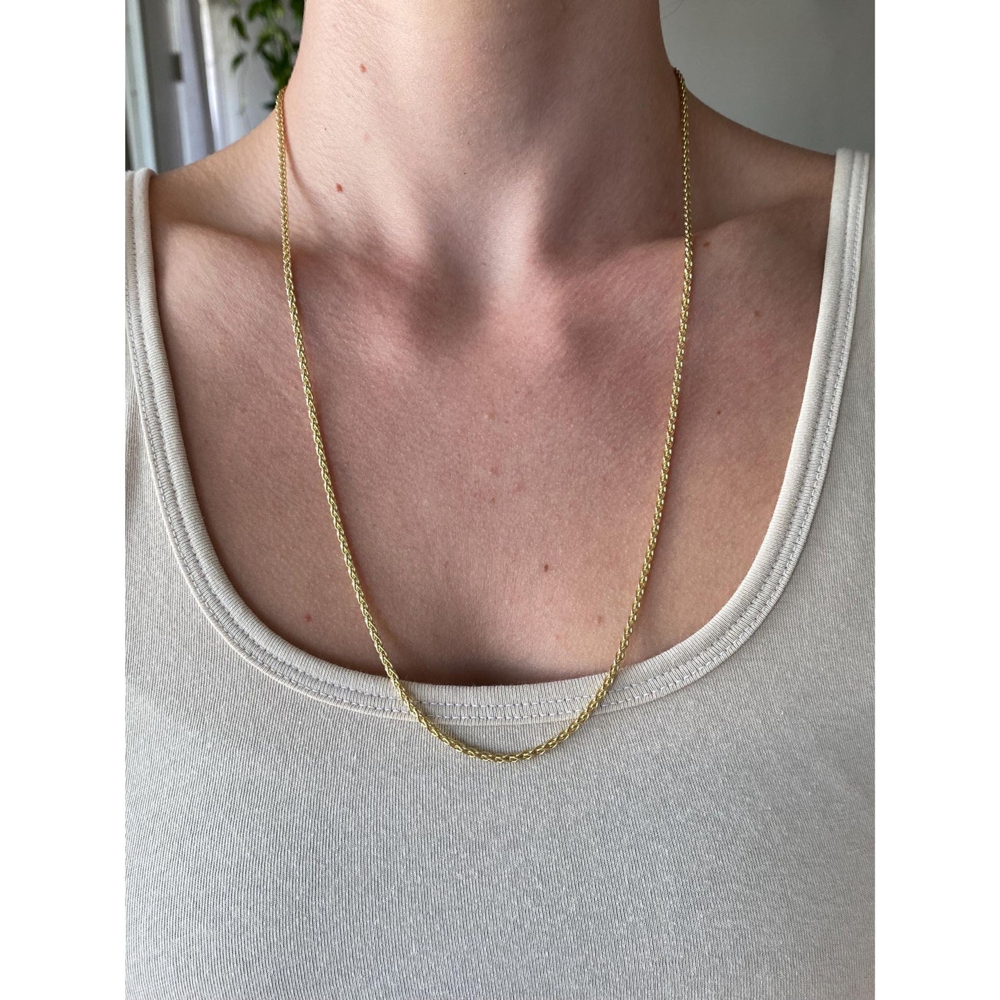 Solid 14k Yellow Gold Wheat Chain Necklace - 24 inches