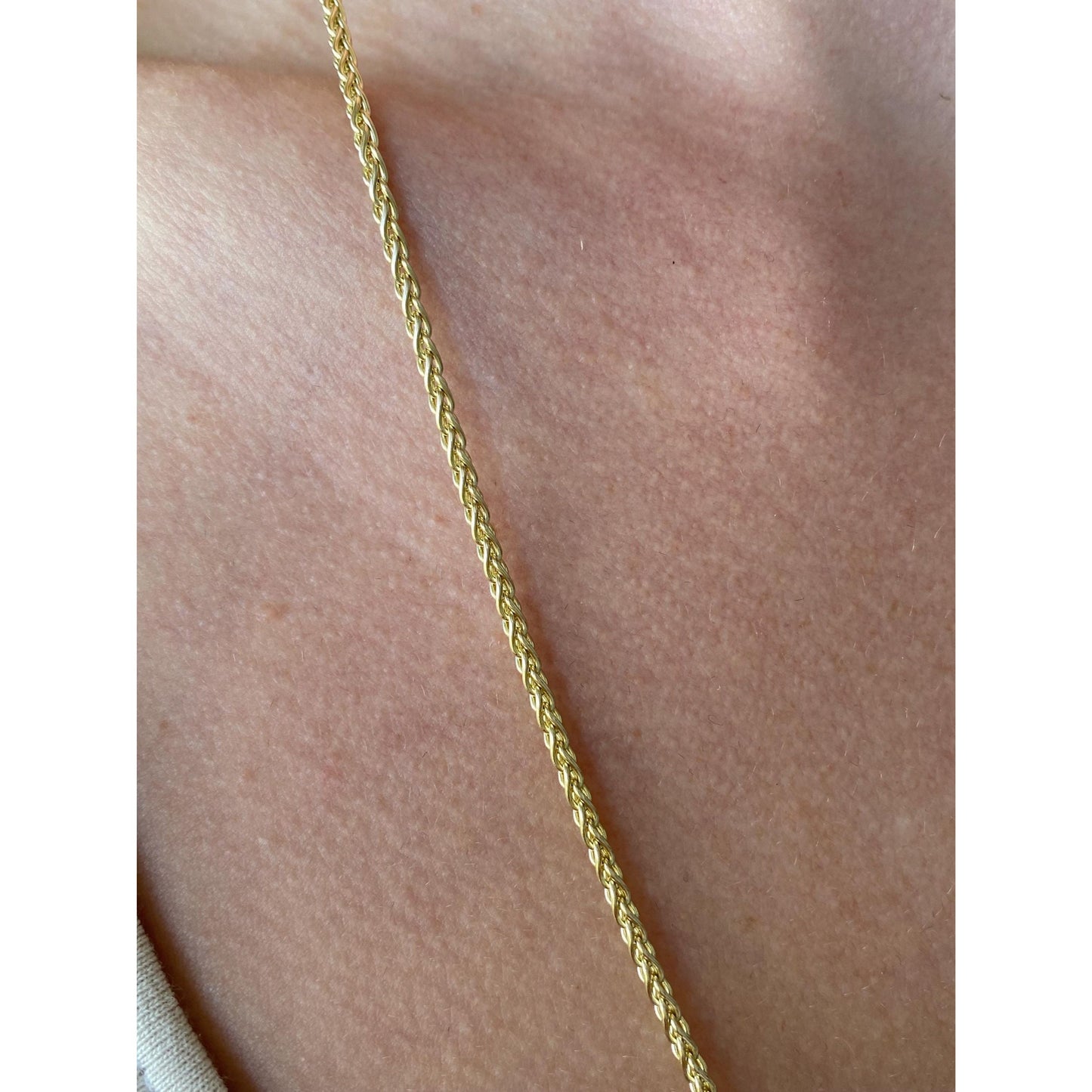 Solid 14k Yellow Gold Wheat Chain Necklace - 24 inches