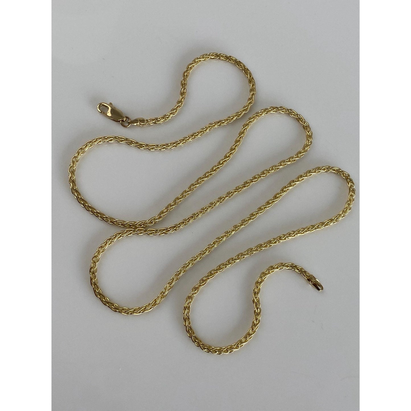 Solid 14k Yellow Gold Wheat Chain Necklace - 24 inches