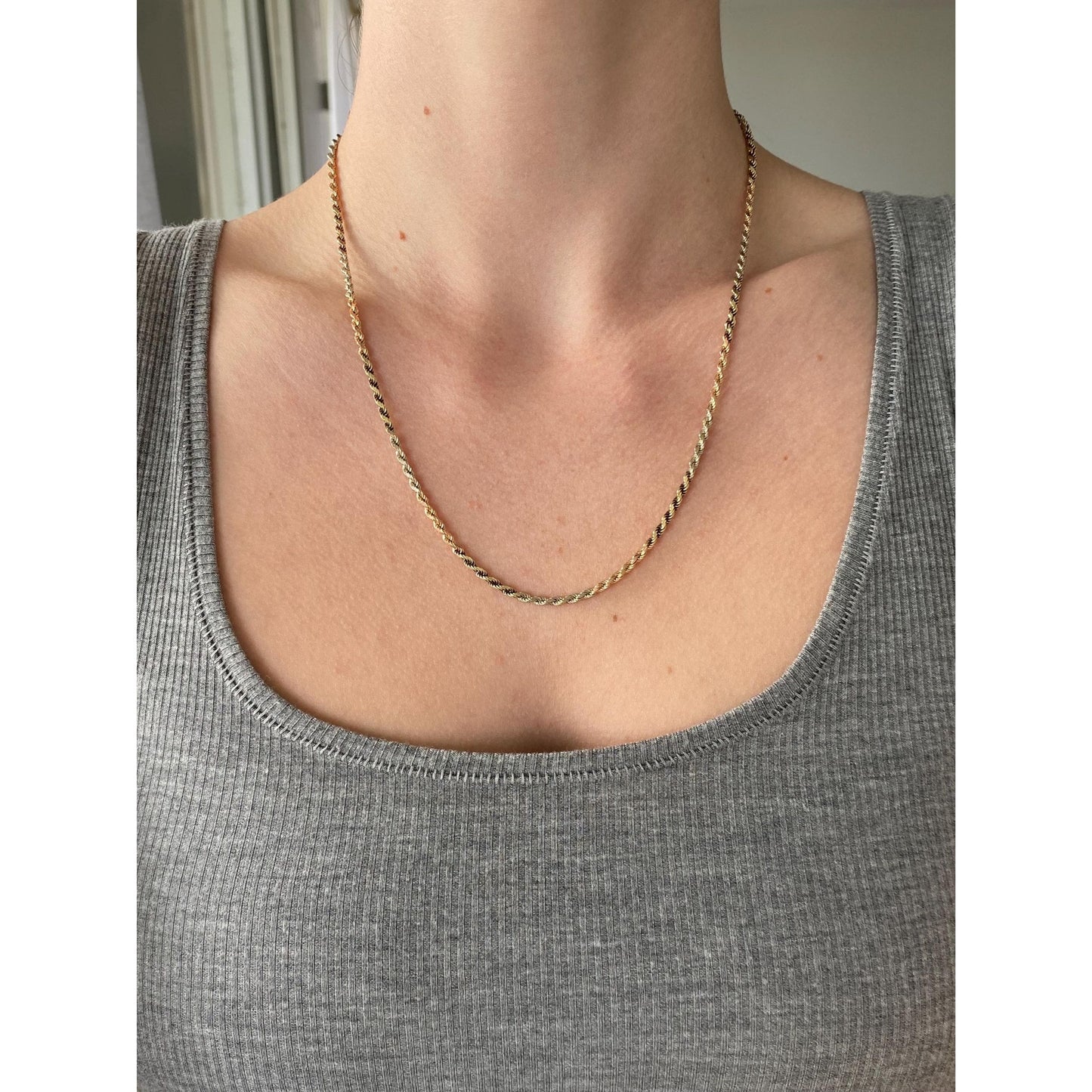 Vintage Solid 14k Tri Tone Gold Rope Chain Necklace - 20 inches