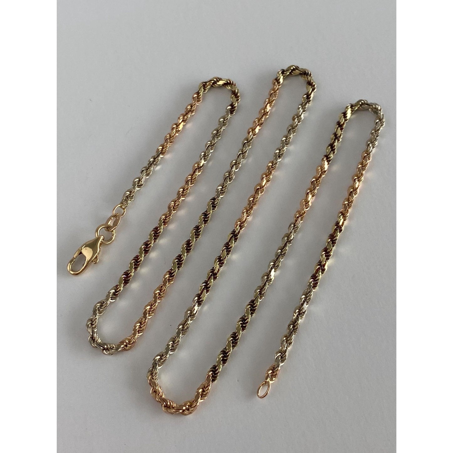Vintage Solid 14k Tri Tone Gold Rope Chain Necklace - 20 inches