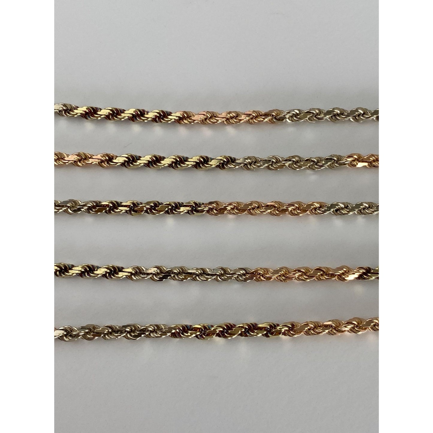 Vintage Solid 14k Tri Tone Gold Rope Chain Necklace - 20 inches